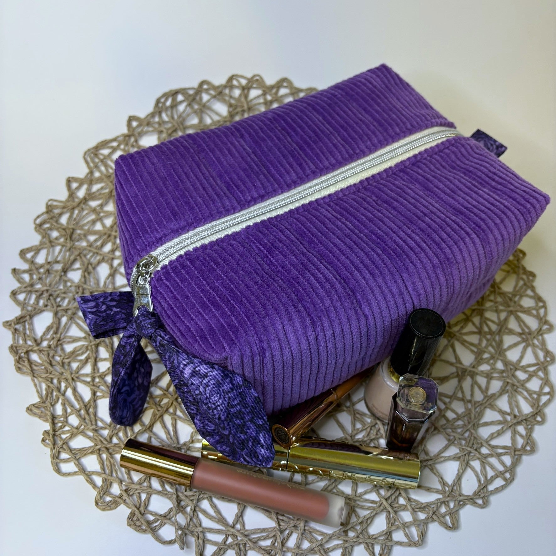 Makeup, cosmetic or tech bag - Quilted Amethyst Purple Corduroy