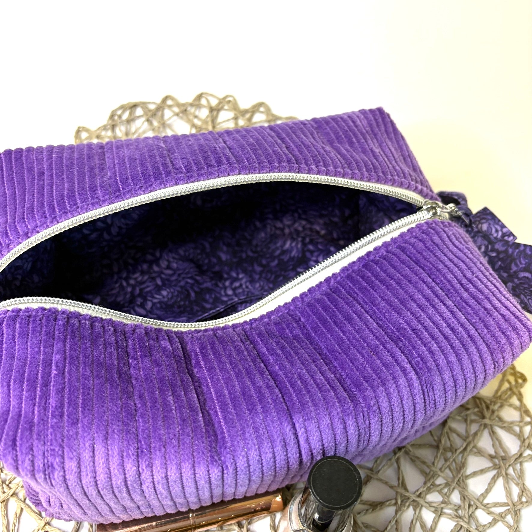 Makeup, cosmetic or tech bag - Quilted Amethyst Purple Corduroy