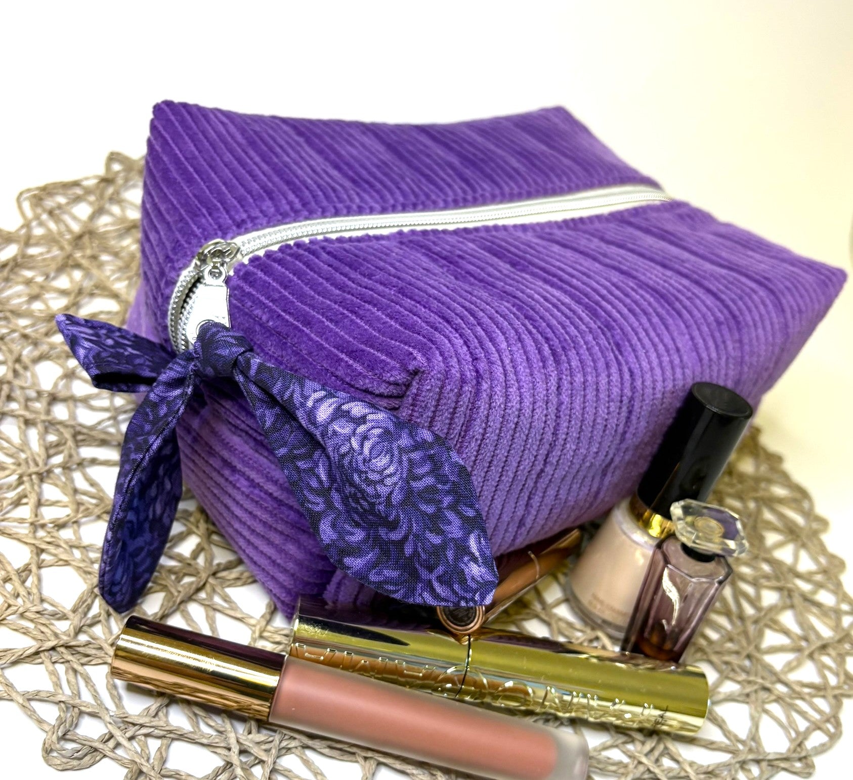 Makeup, cosmetic or tech bag - Quilted Amethyst Purple Corduroy