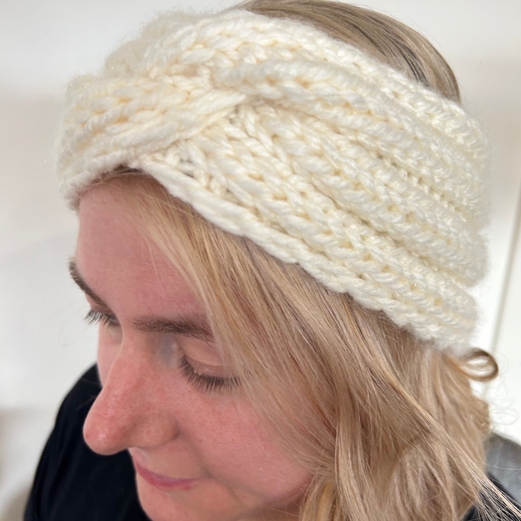 Hand Knitted Wool Mix Headband - Winter White Twist