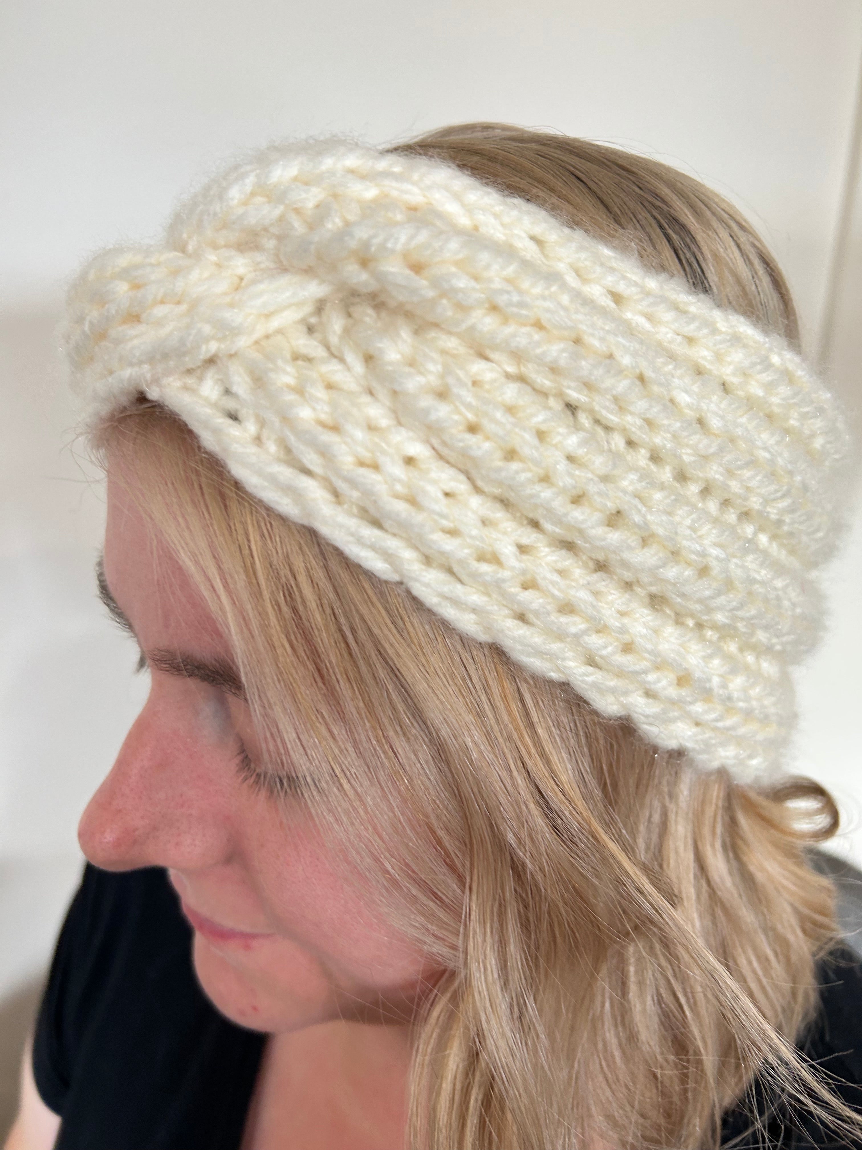 Hand Knitted Wool Mix Headband - Winter White Twist