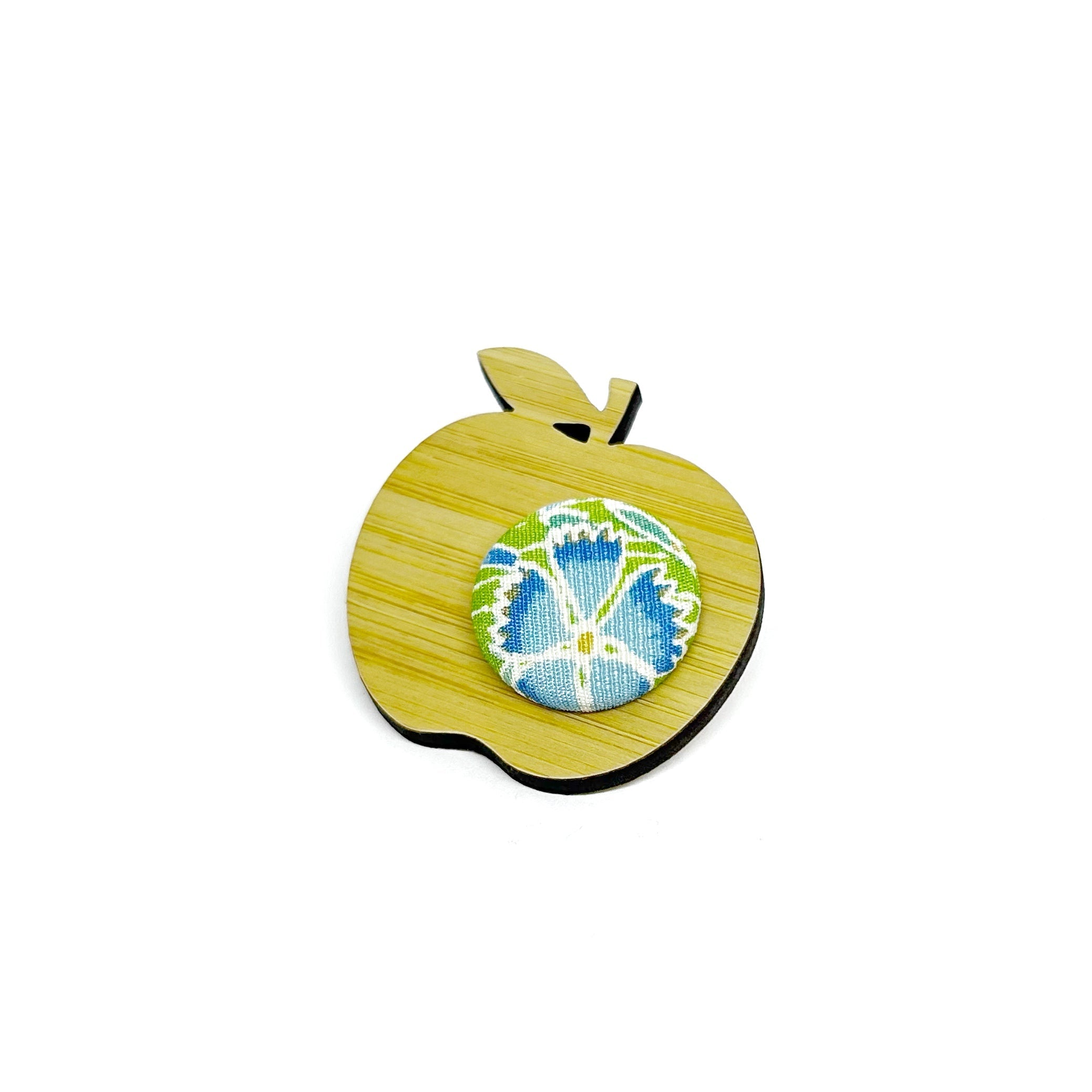 Apple for the Teacher Brooch - Blue and Green Florals