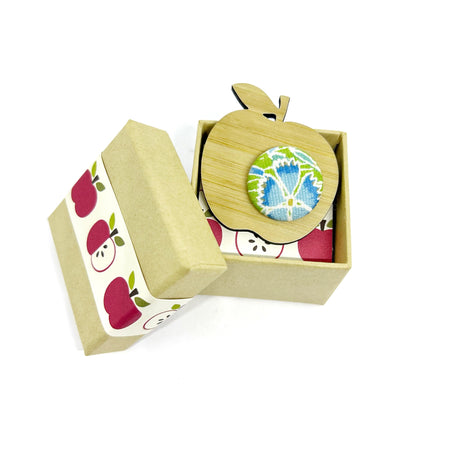 Apple for the Teacher Brooch - Blue and Green Florals