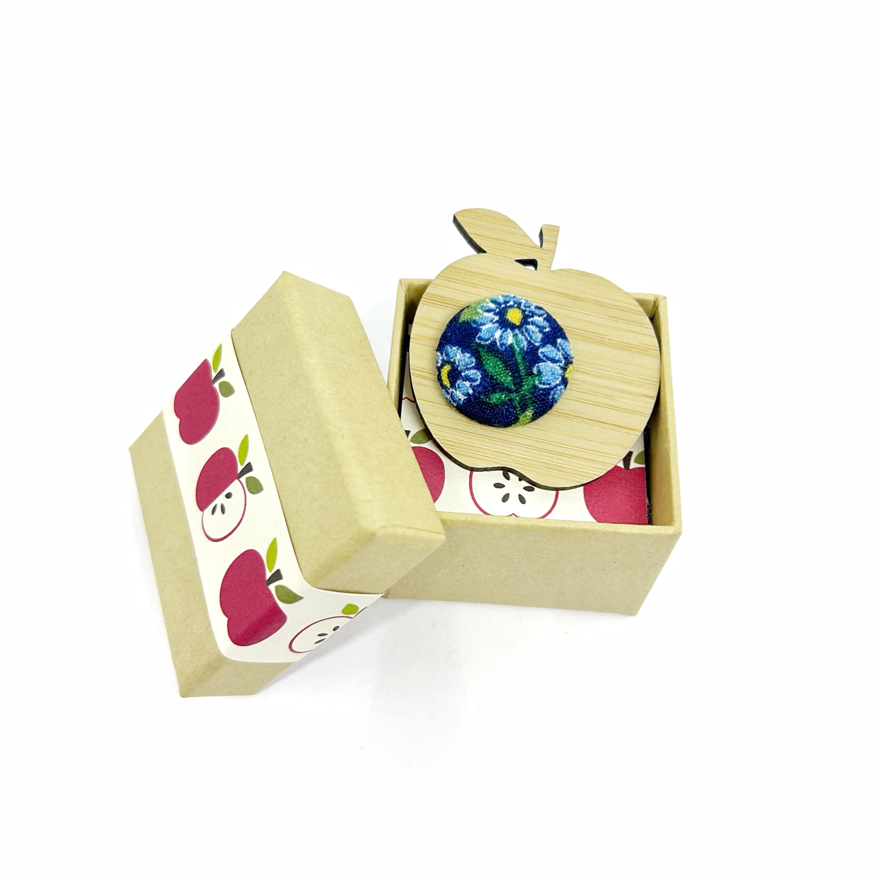 Apple for the Teacher Brooch - Blue Florals