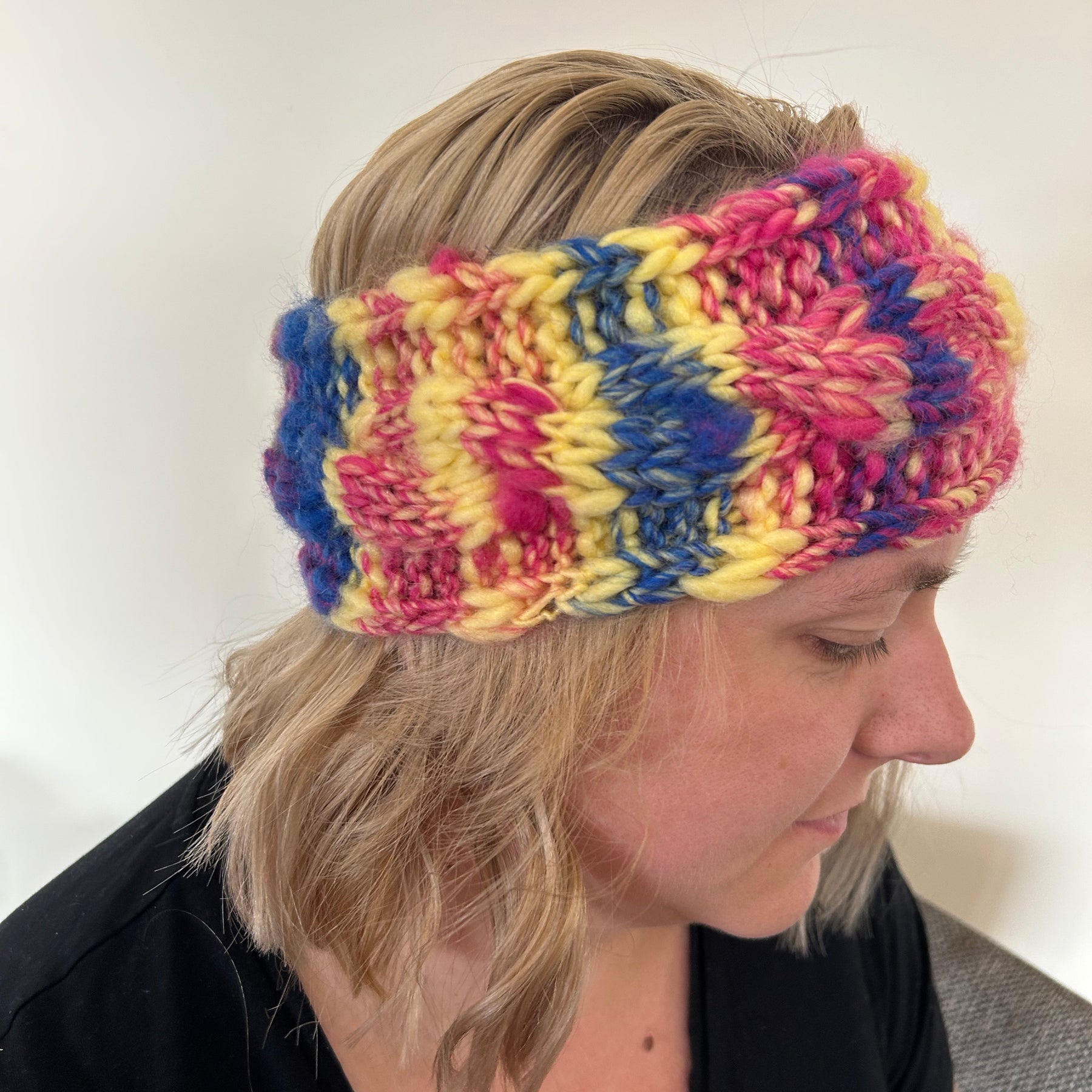 Hand Knitted Wool Acrylic Mix Headband - Chunky Cable Tutti Fruity