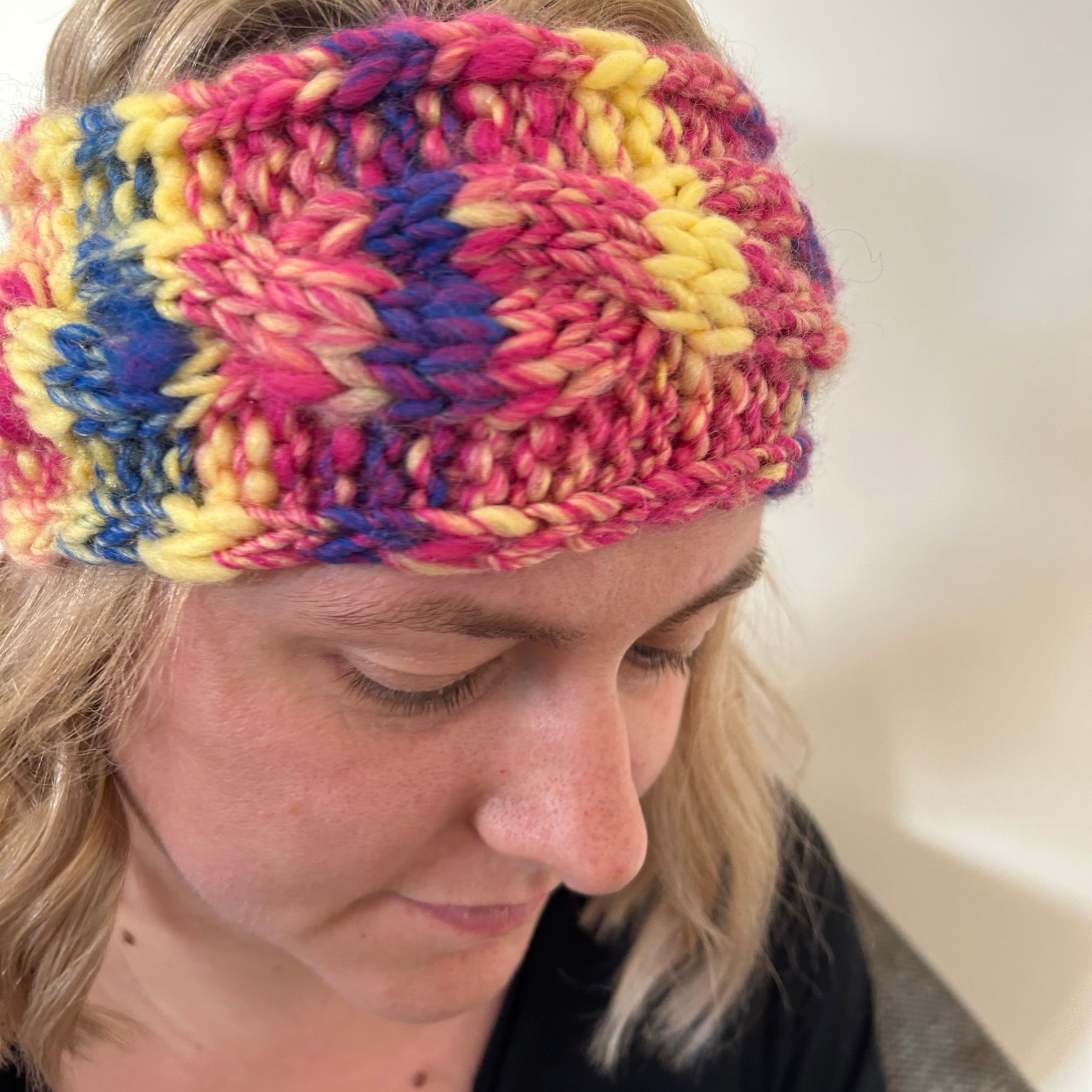 Hand Knitted Wool Acrylic Mix Headband - Chunky Cable Tutti Fruity