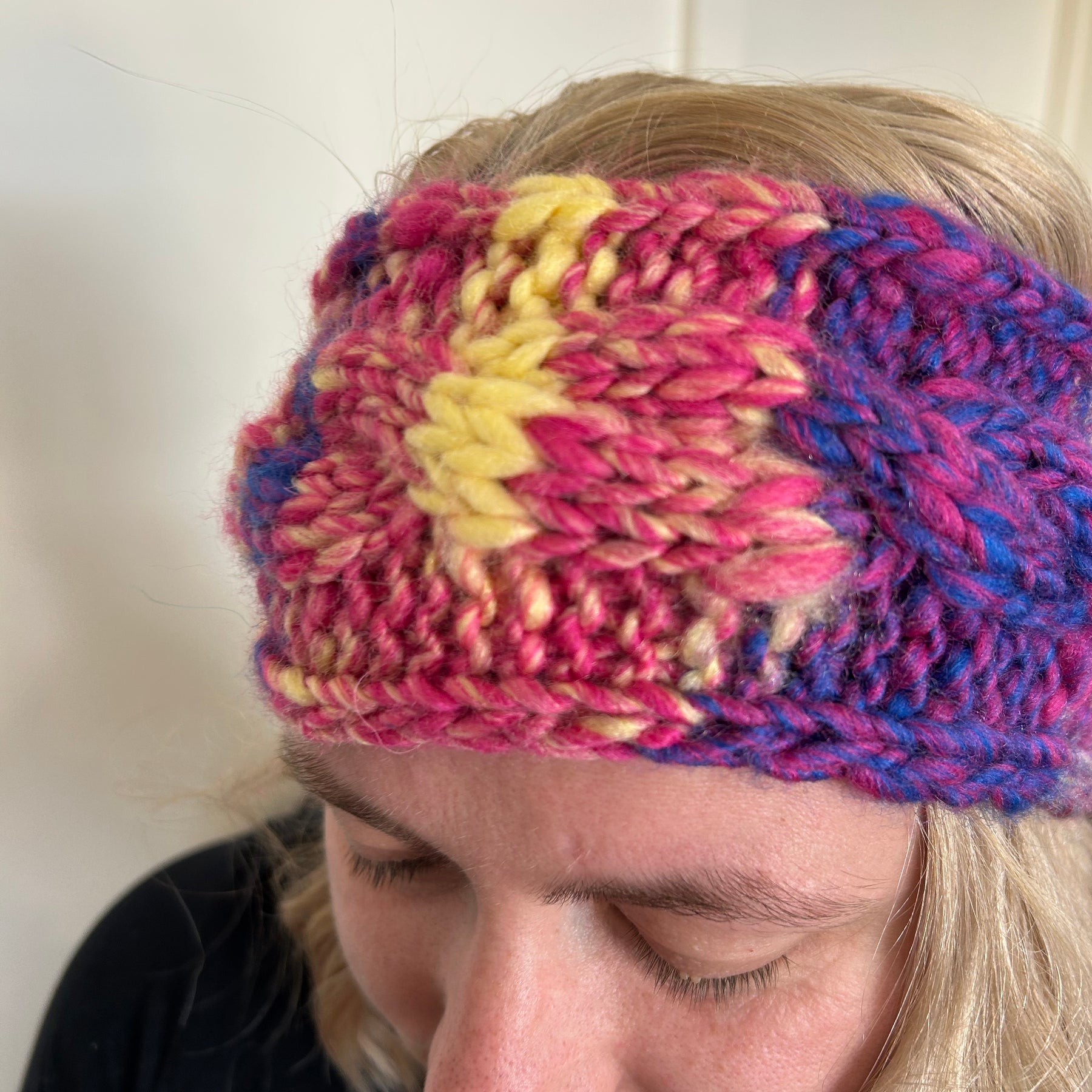 Hand Knitted Wool Acrylic Mix Headband - Chunky Cable Tutti Fruity