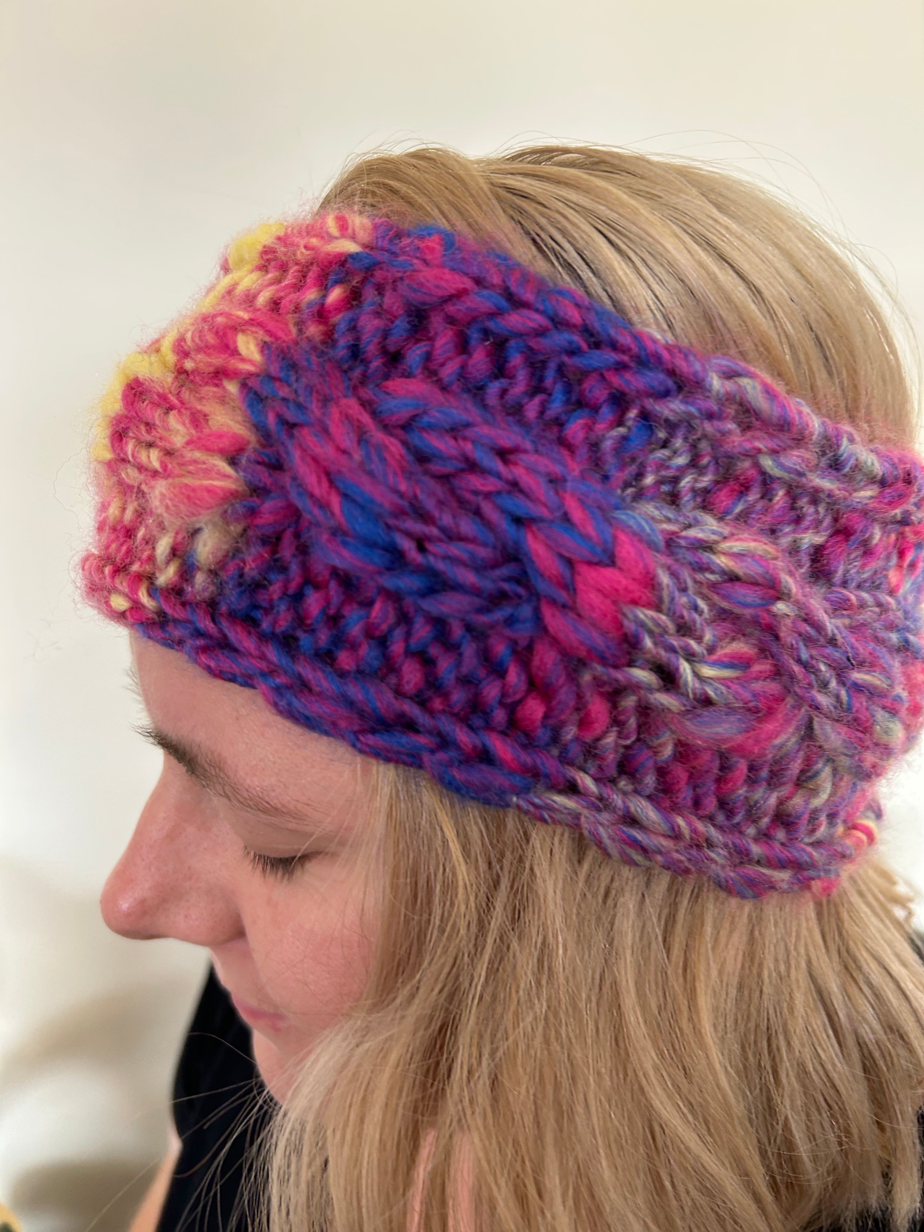 Hand Knitted Wool Acrylic Mix Headband - Chunky Cable Tutti Fruity