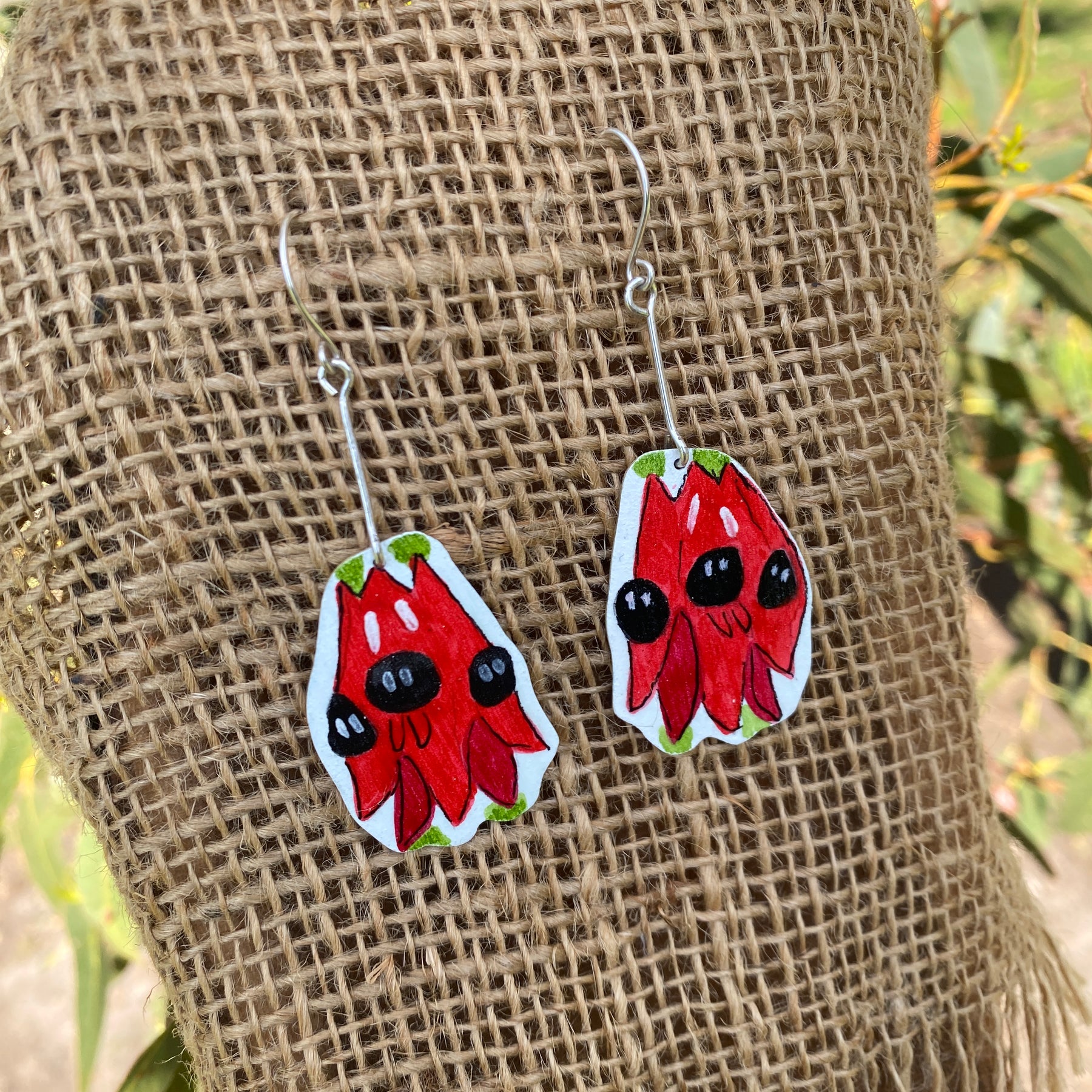 Sturt Desert Pea Earrings – Hand-painted Brass Jewellery