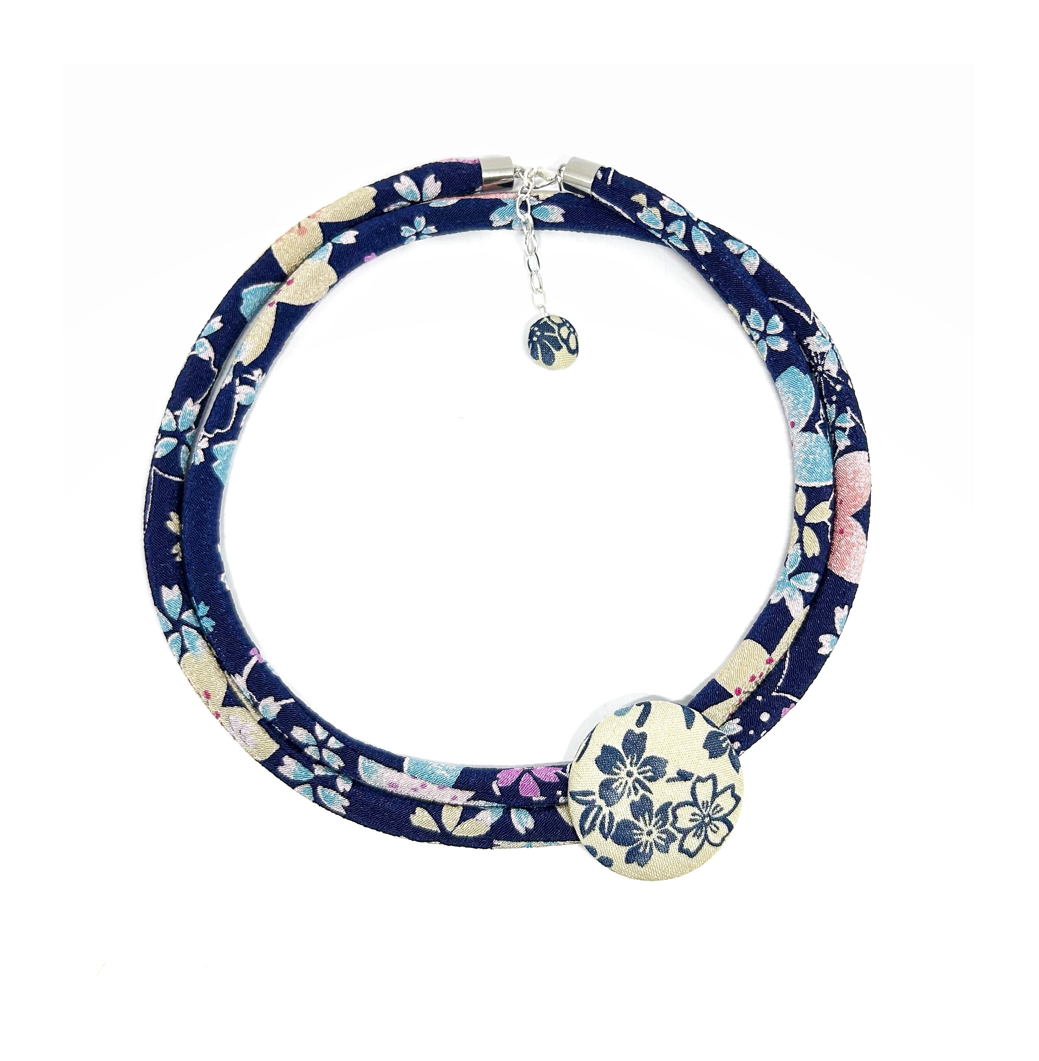 Kimono Cord Necklace - Blue Blossom