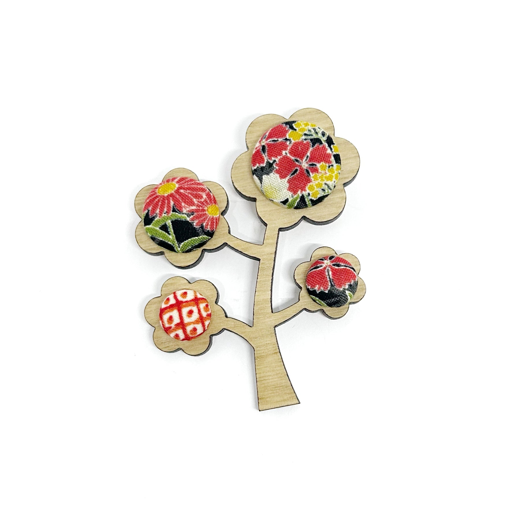 Kimono Tree Brooch - Red Florals