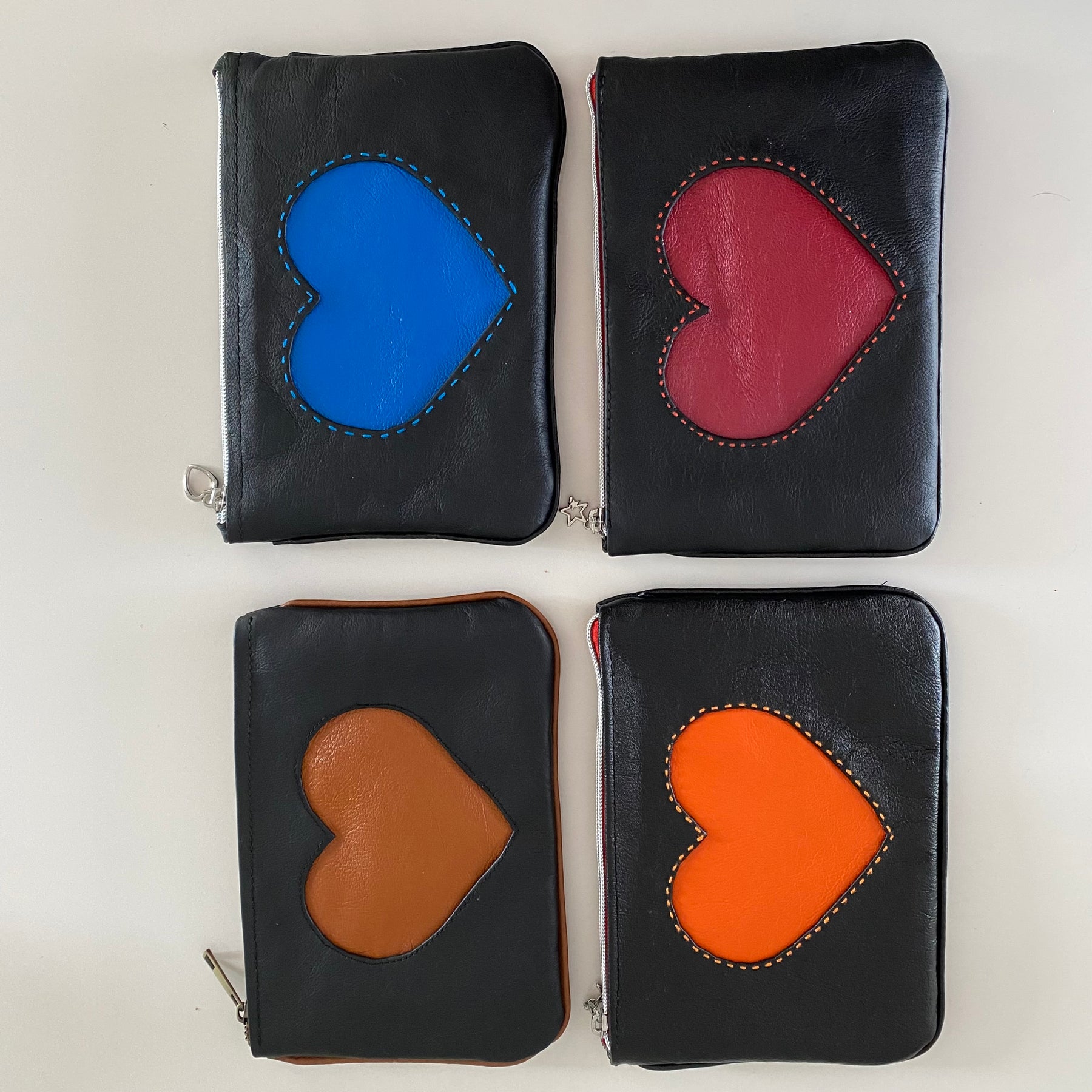 Leather makeup bag / pouch ‘Green heart’