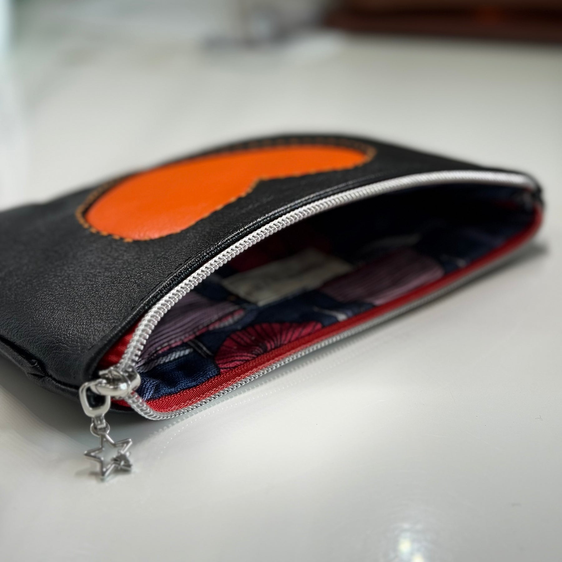 Black leather makeup bag / pouch