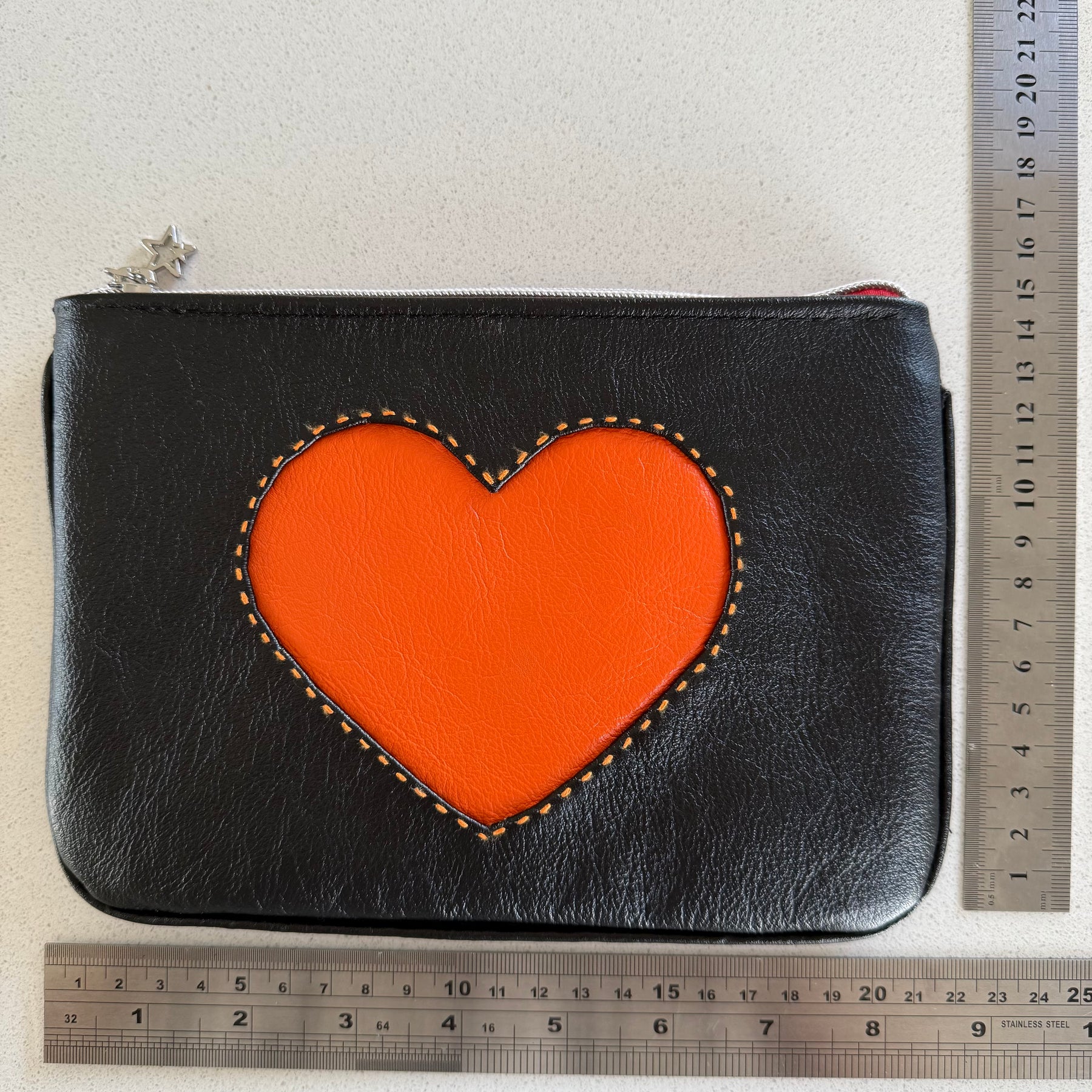 Black leather makeup bag / pouch