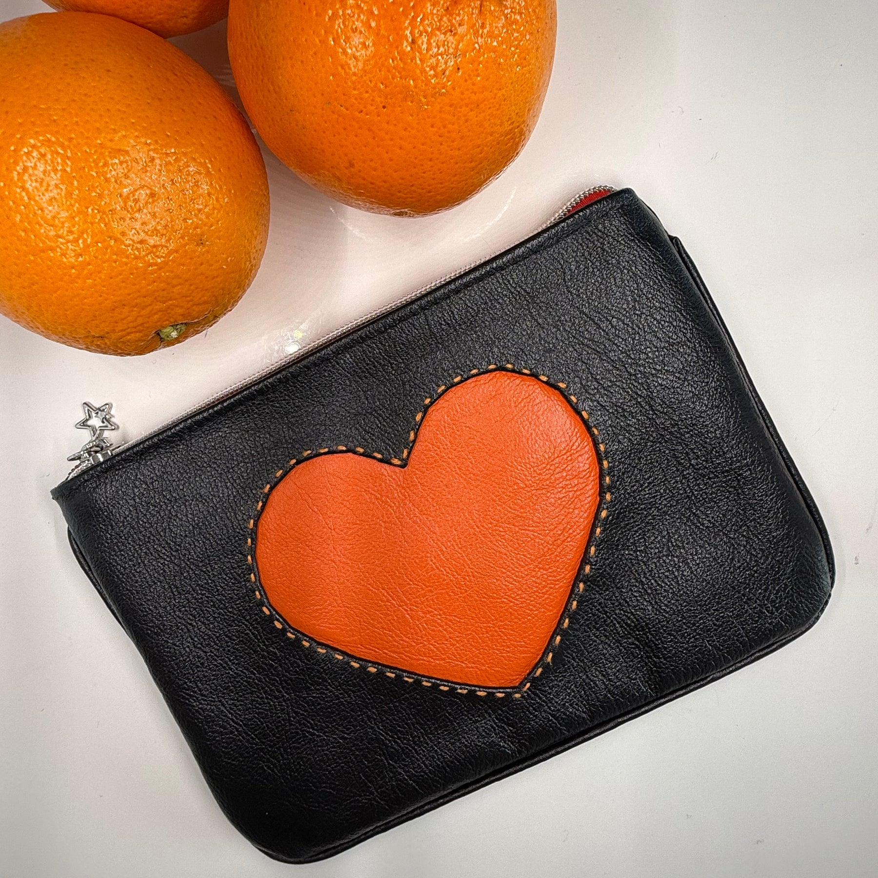 Black leather makeup bag / pouch