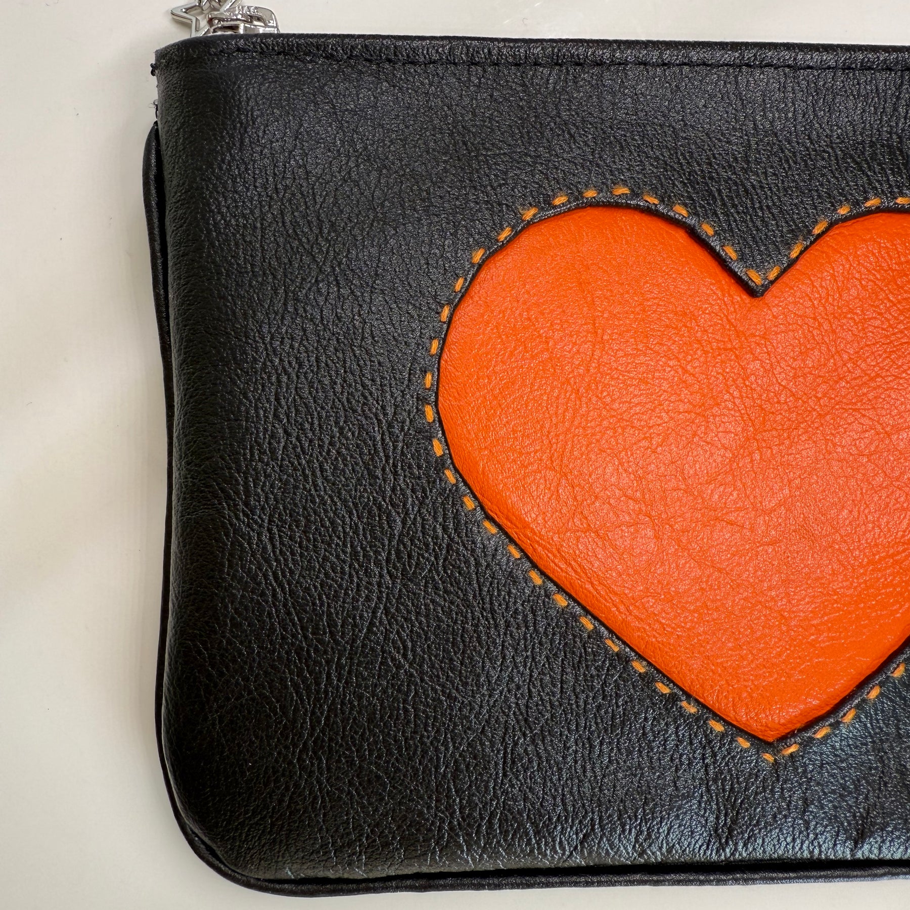 Black leather makeup bag / pouch