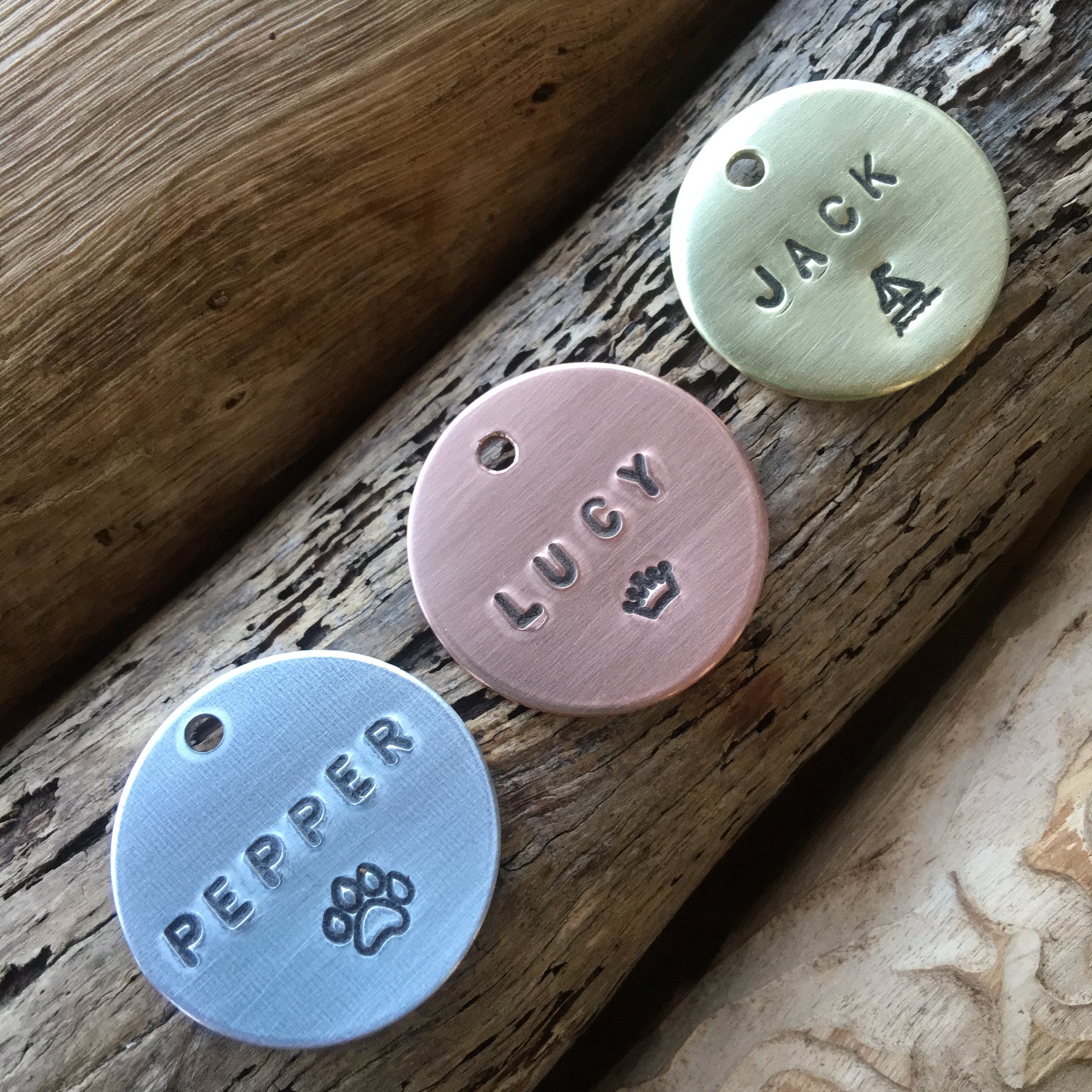 Hand Stamped ID tag Dog Cat Copper Brass or Aluminium
