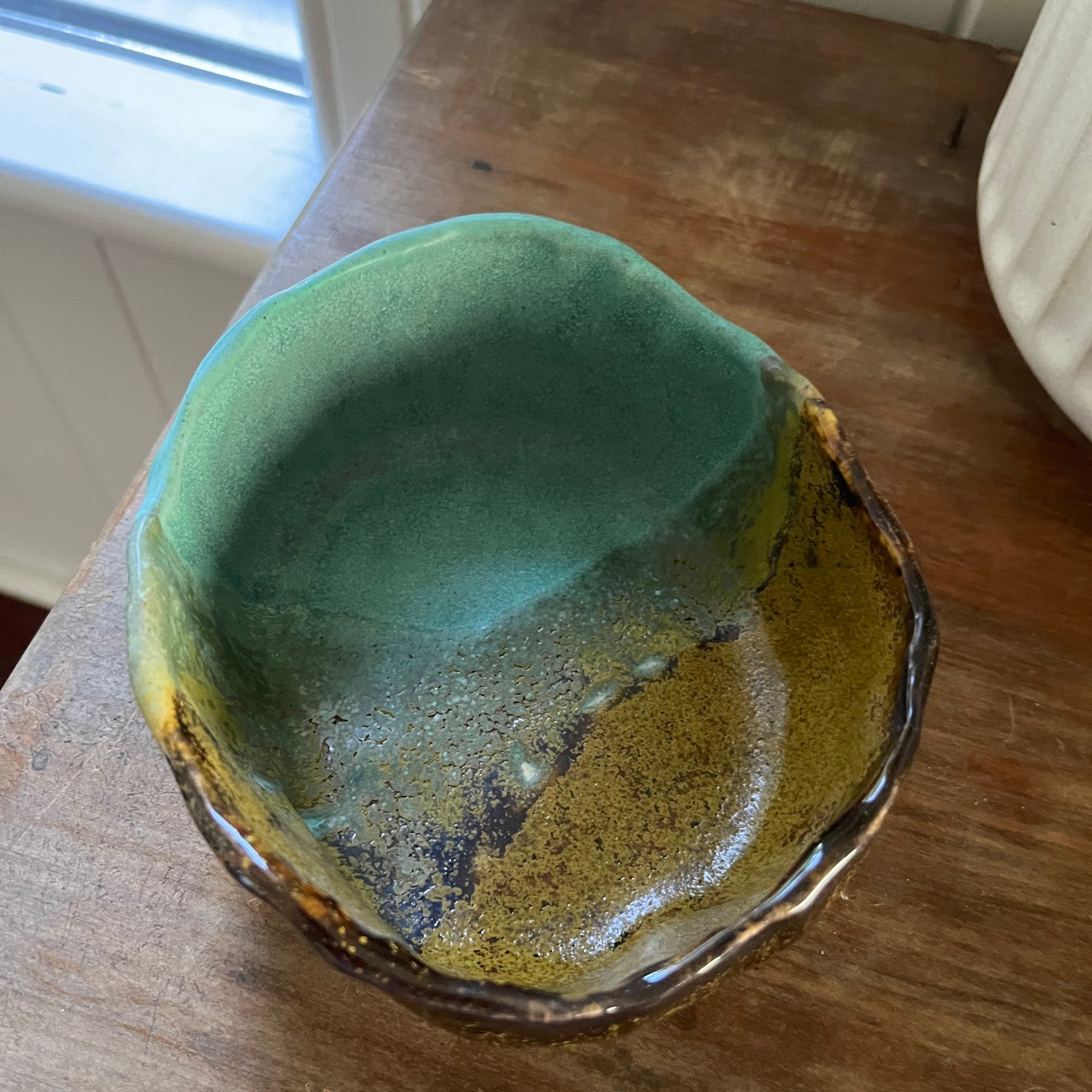 Hand Made Pottery Bowl - Tenmoku Gold and Turquoise