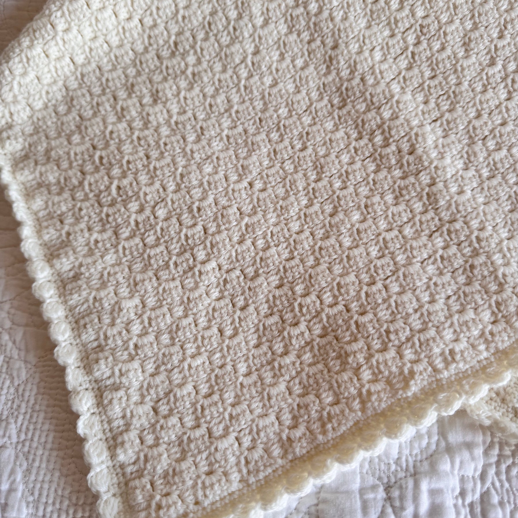 READY TO SHIP Crocheted Wool Baby Blanket in Frost