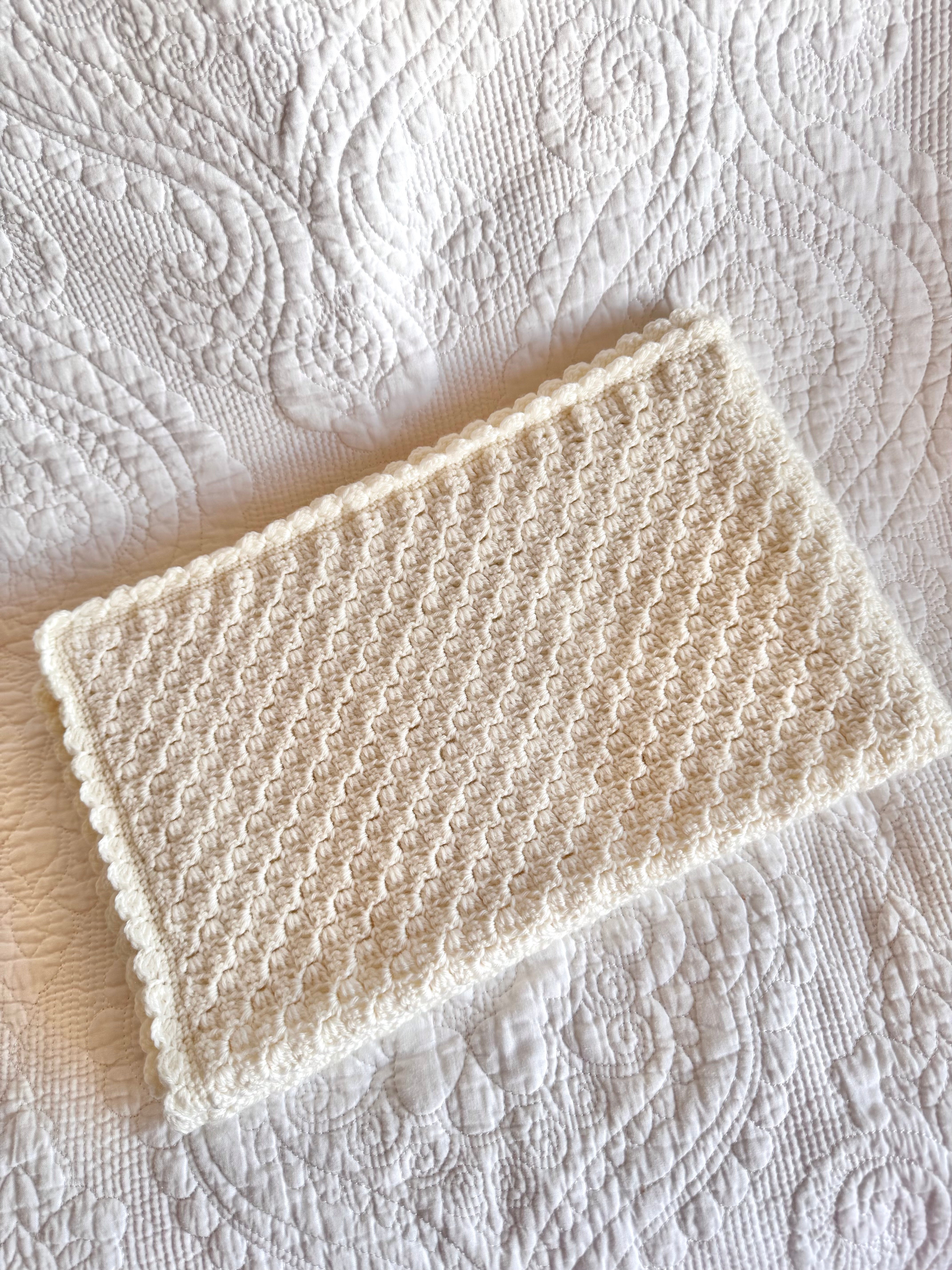 READY TO SHIP Crocheted Wool Baby Blanket in Frost