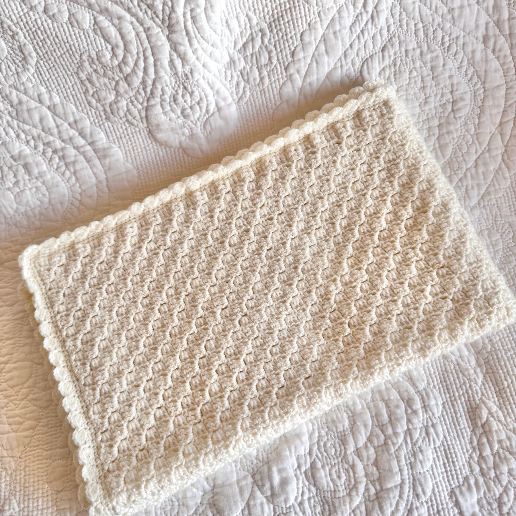 READY TO SHIP Crocheted Wool Baby Blanket in Frost