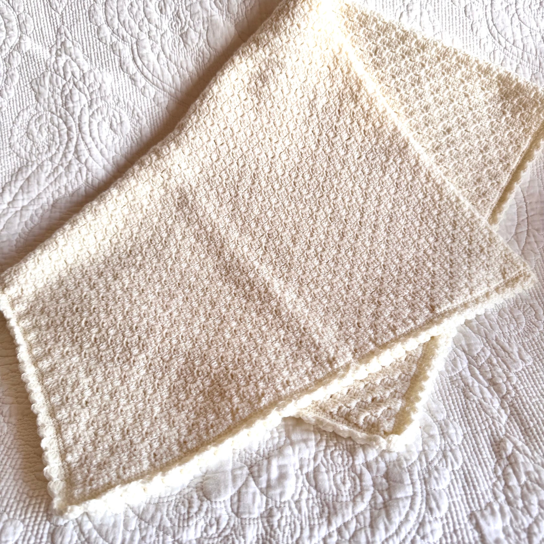 READY TO SHIP Crocheted Wool Baby Blanket in Frost
