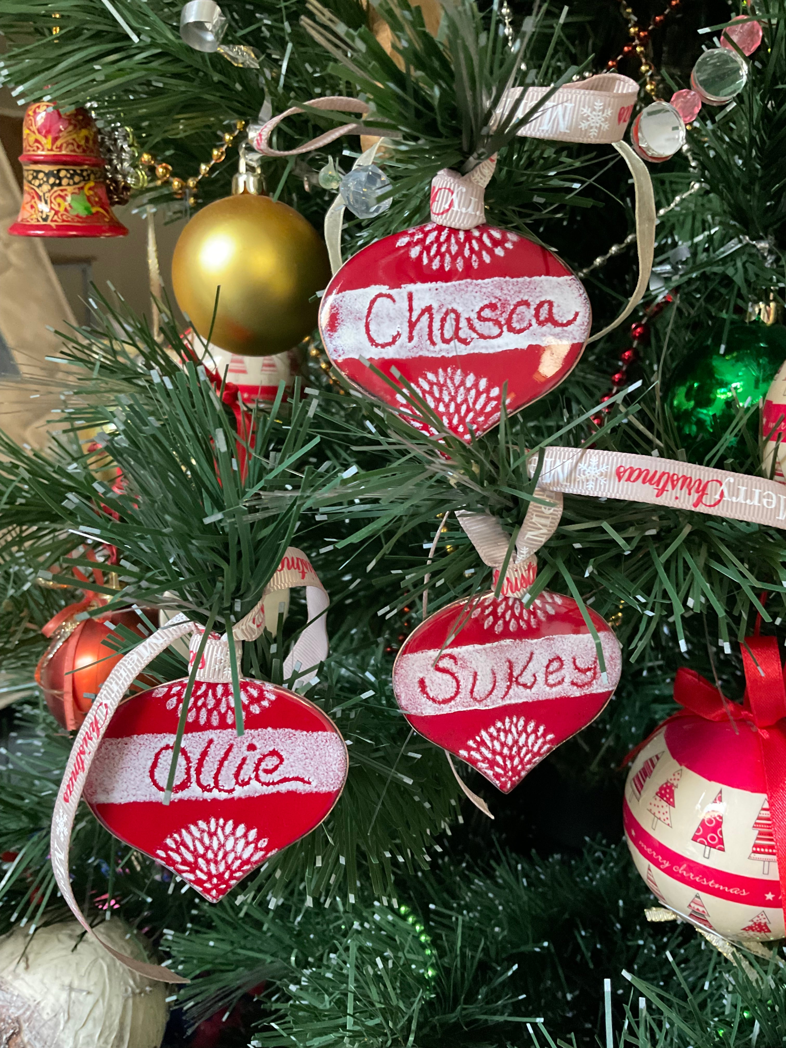 Personalised Christmas decorations. Handmade enamel