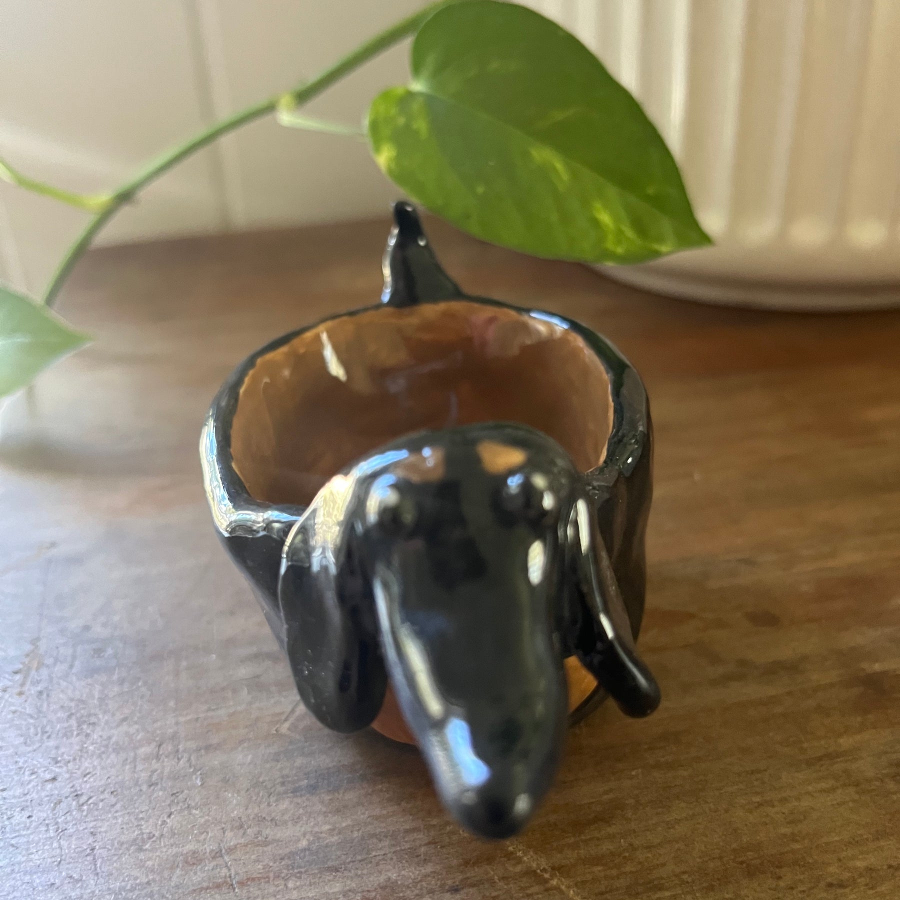 SOLD - Hand-built Pottery Dachshund Planter