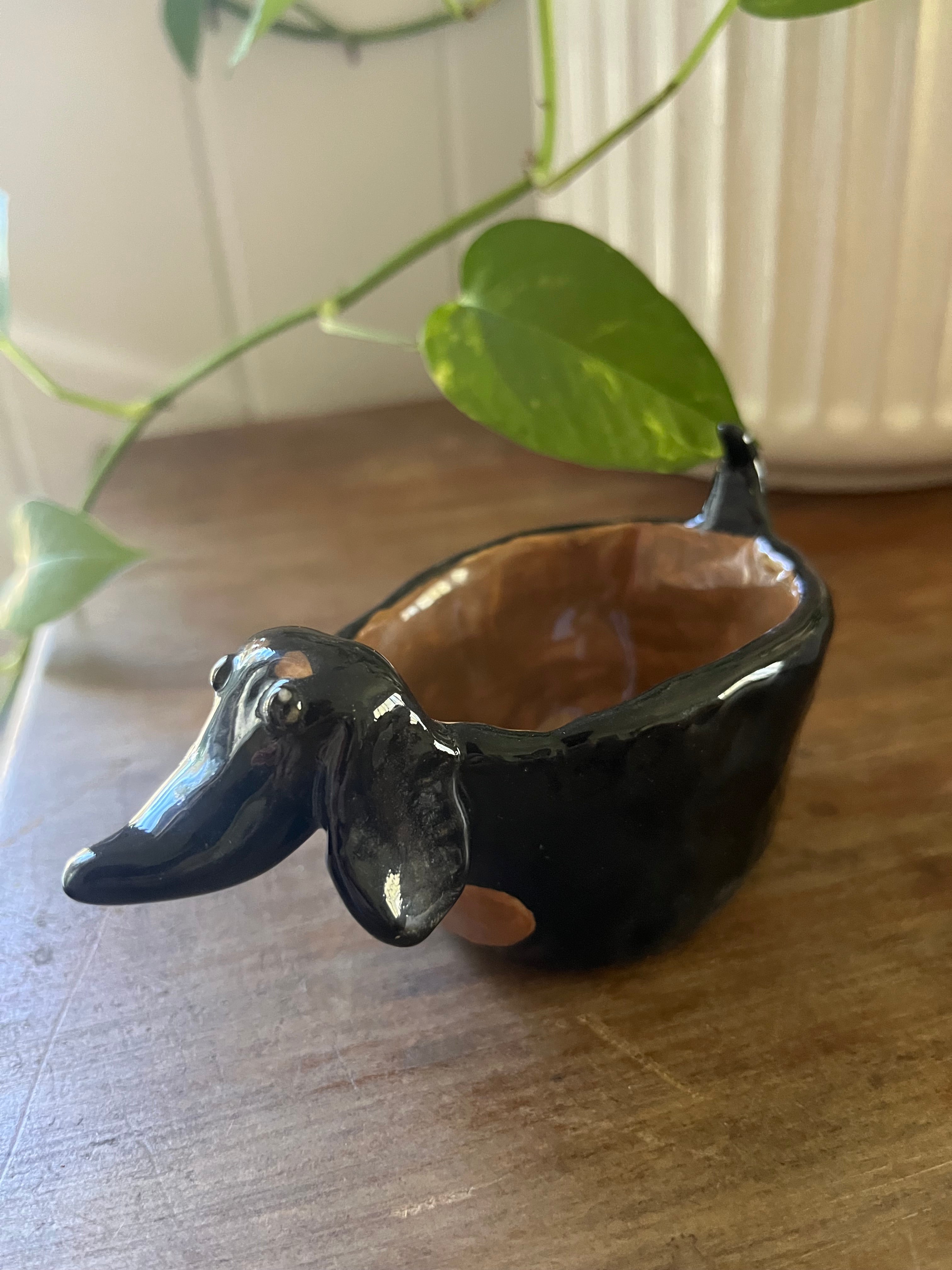 SOLD - Hand-built Pottery Dachshund Planter