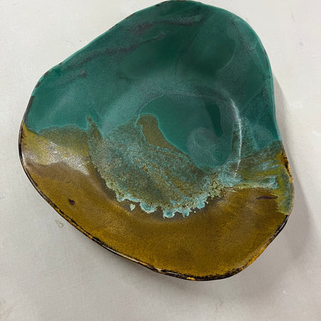 SOLD - Large Pottery Bowl - Gold and Turquoise