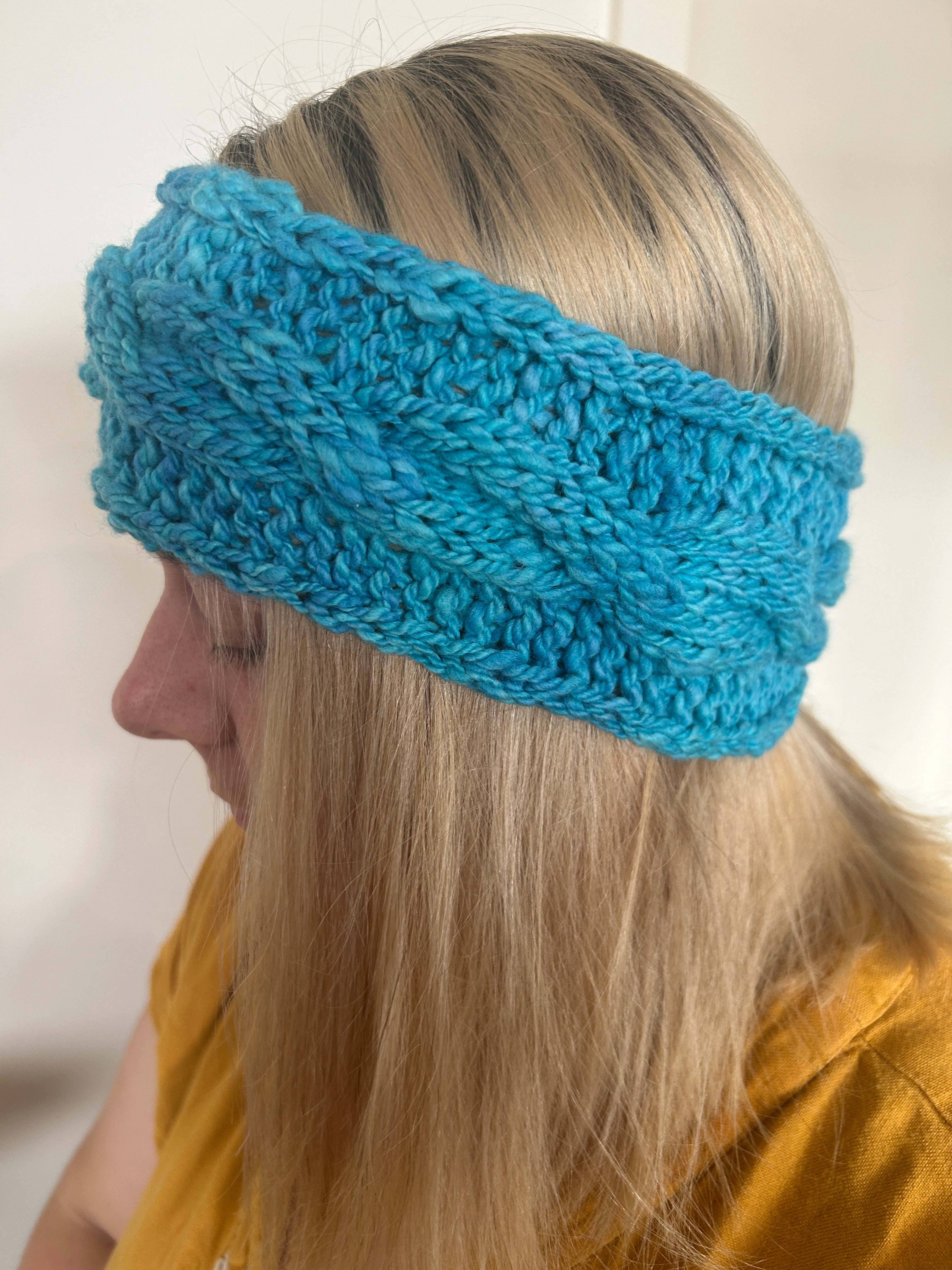 Hand Knitted Wool Headband - Blueberry Bubblegum