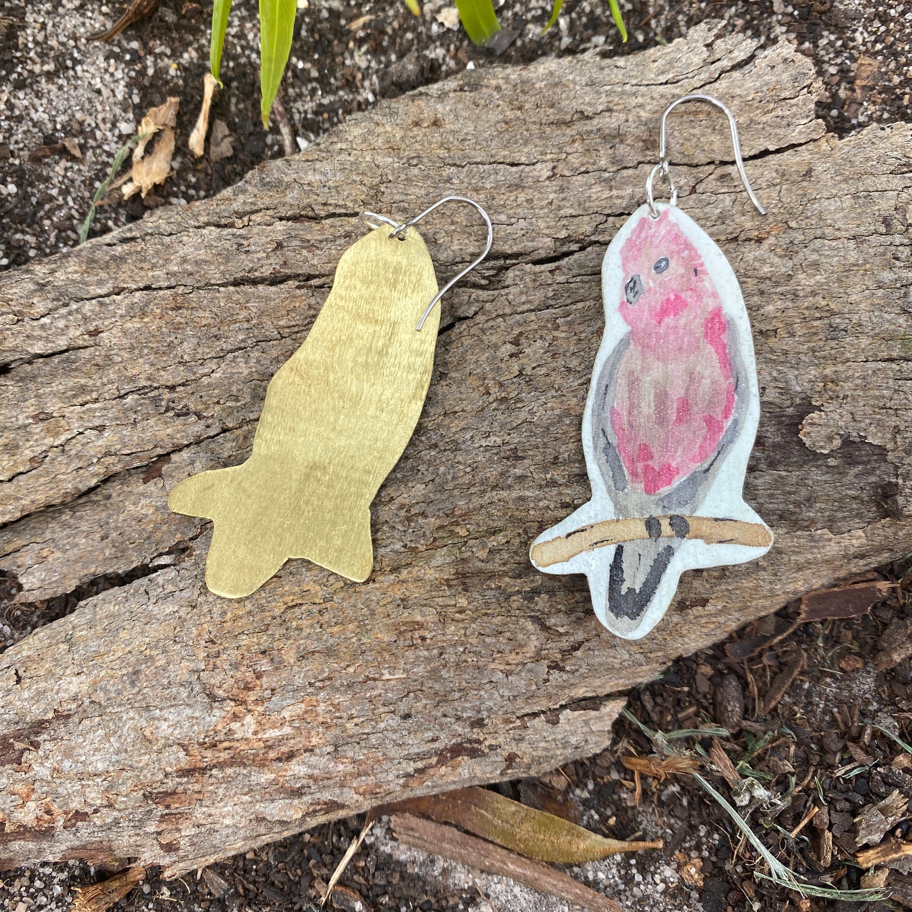 Galah Earrings - Hand painted watercolour statement jewellery