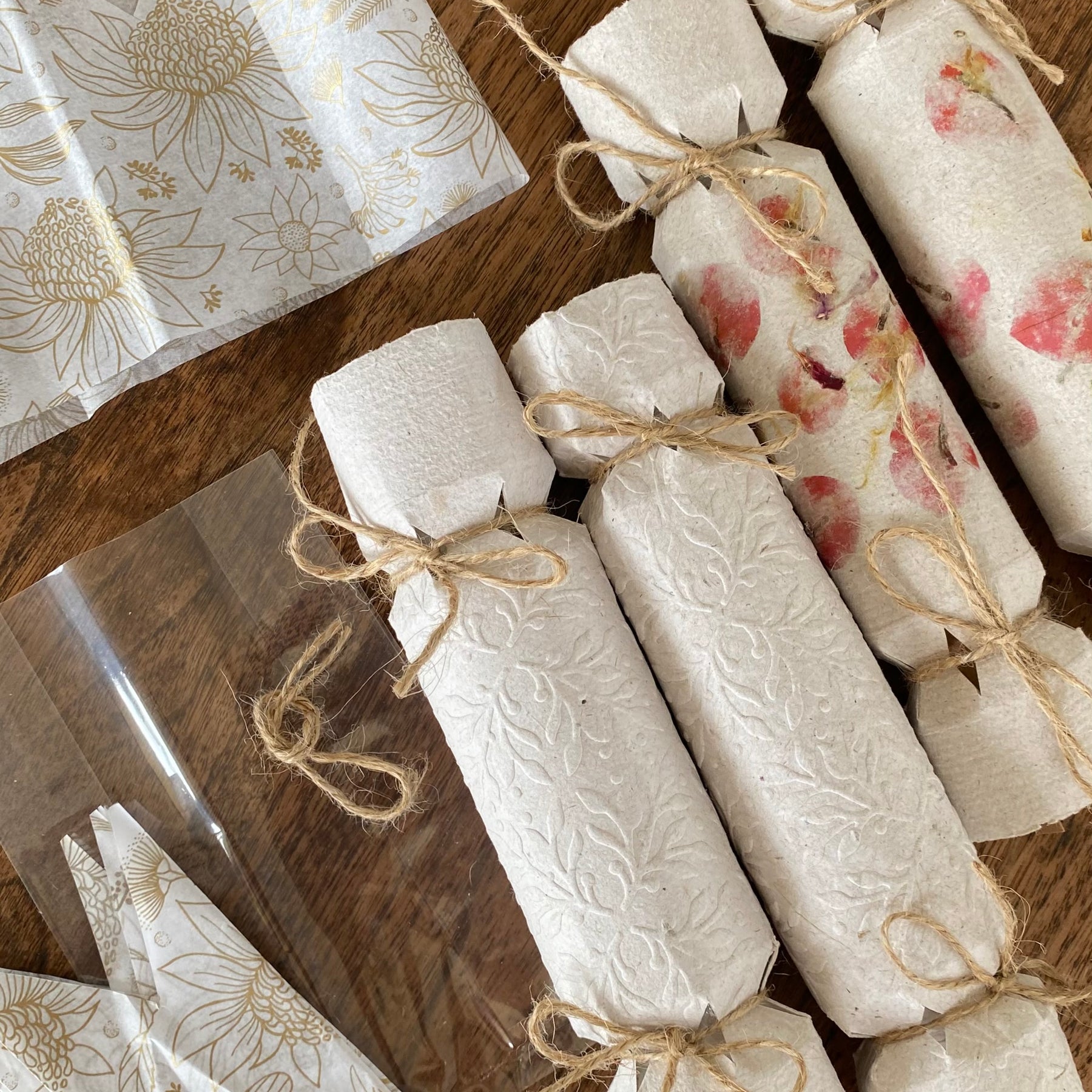 Bon Bons of Handmade Paper Mistletoe Embossed or Floral - Set of 4