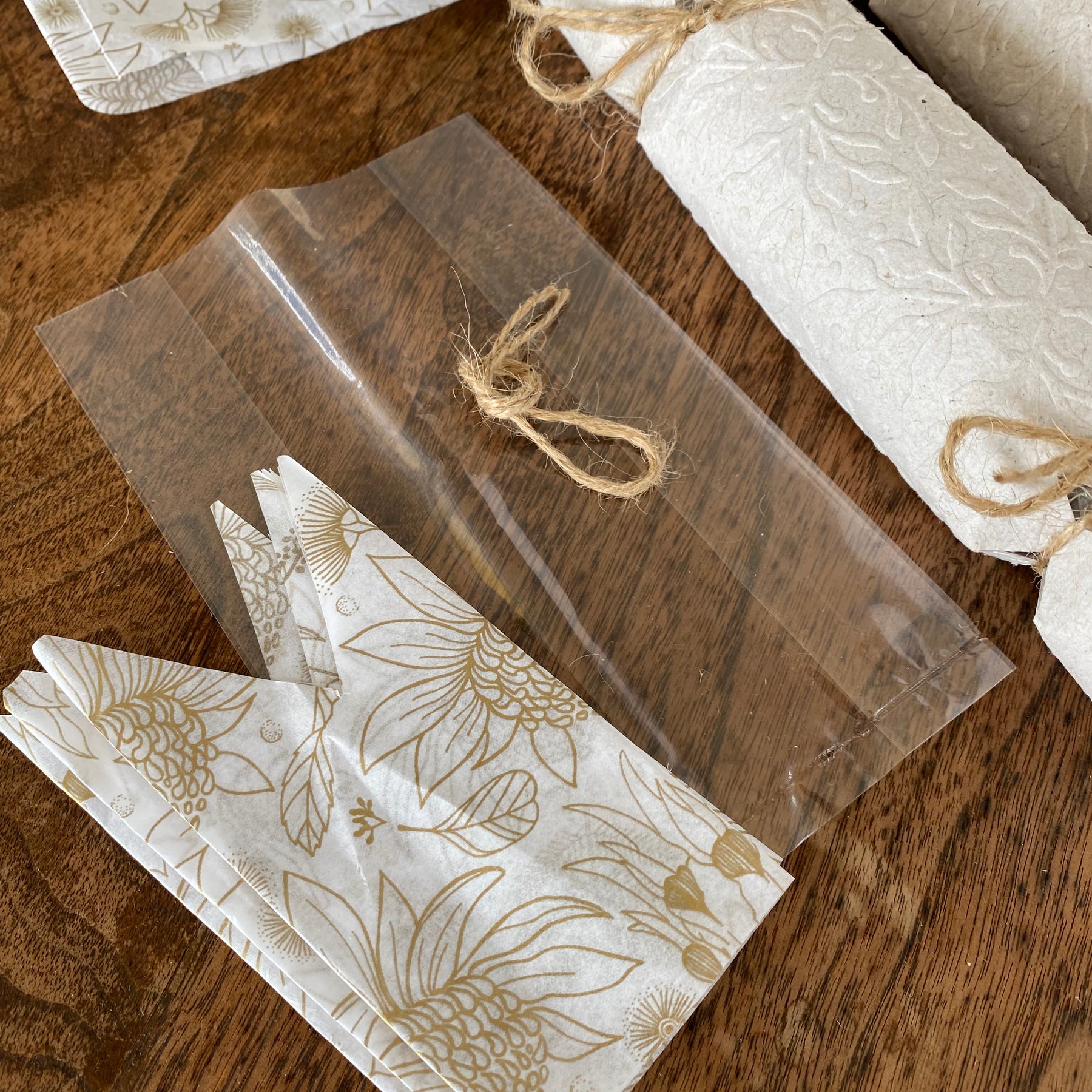 Bon Bons of Handmade Paper Mistletoe Embossed or Floral - Set of 4