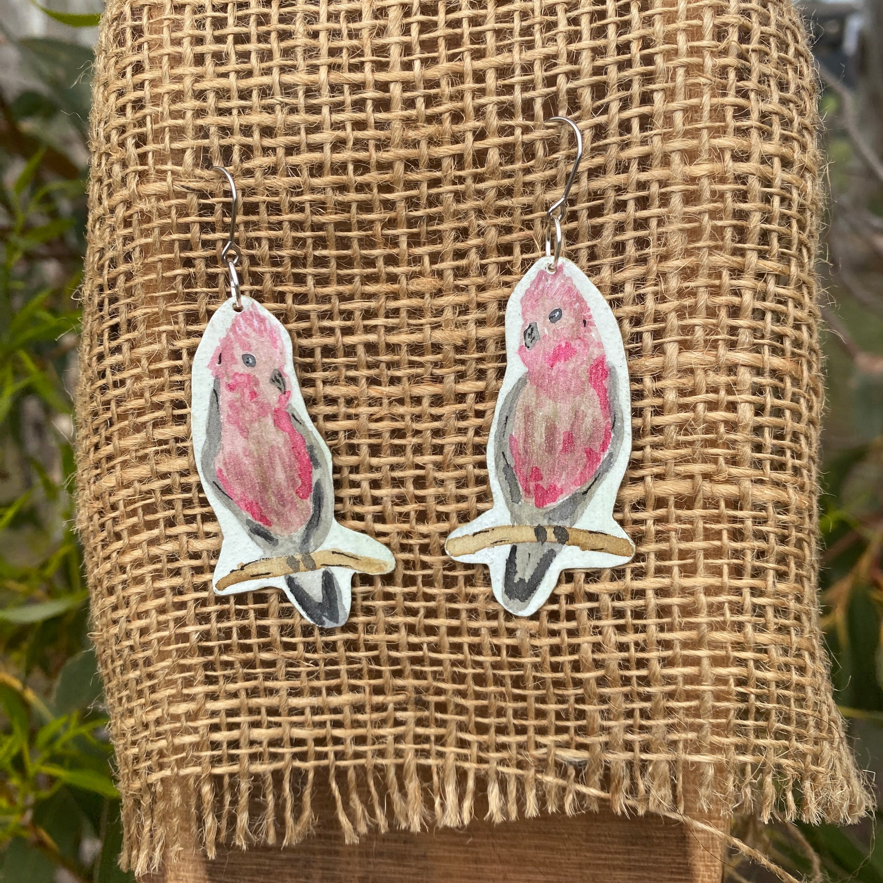 Galah Earrings - Hand painted watercolour statement jewellery