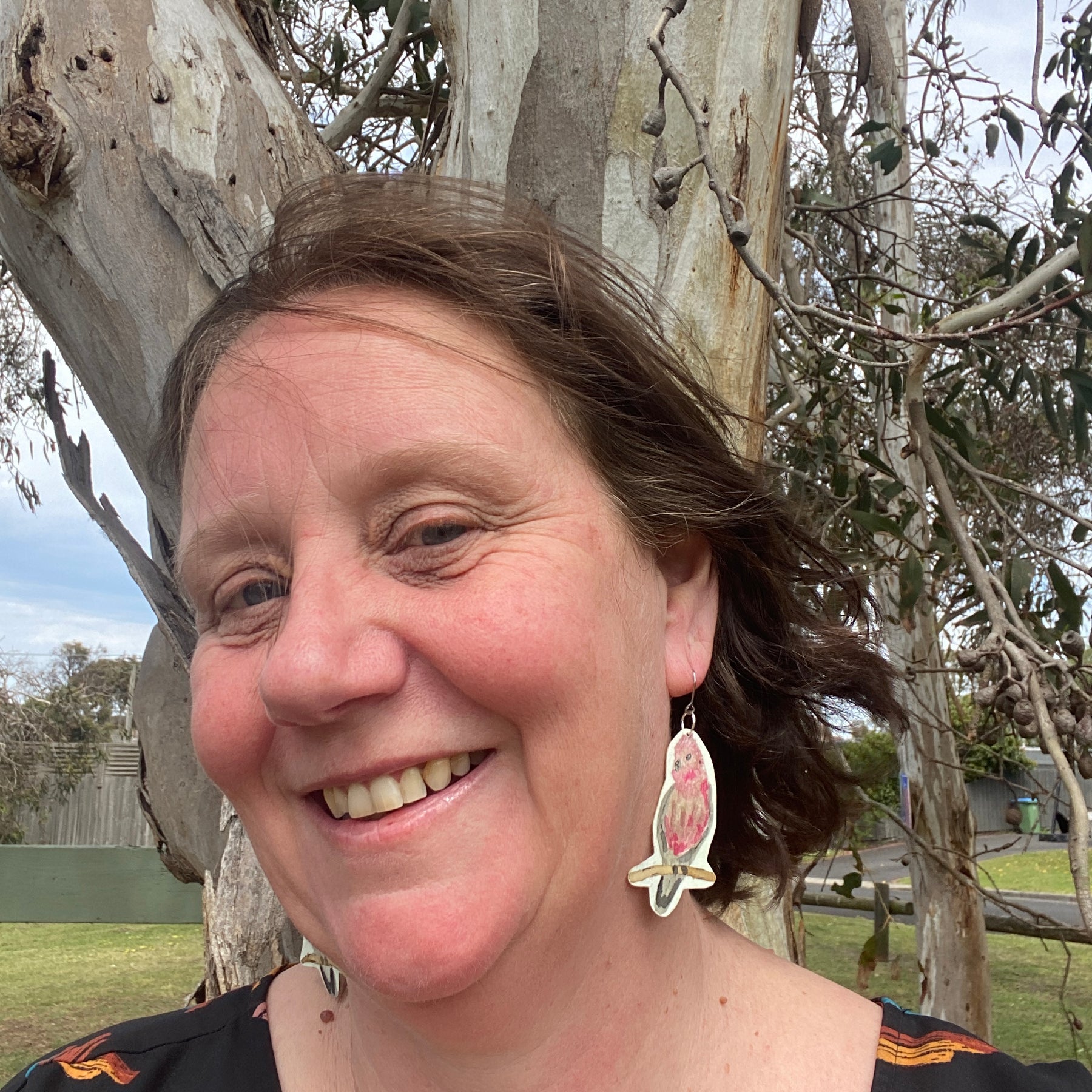 Galah Earrings - Hand painted watercolour statement jewellery