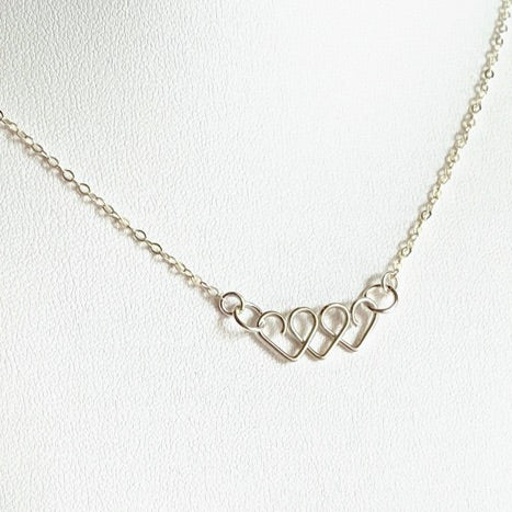 Chain of Hearts silver necklace |  Rose pink or Sterling silver hearts |Wedding jewellery or Anniversary gift