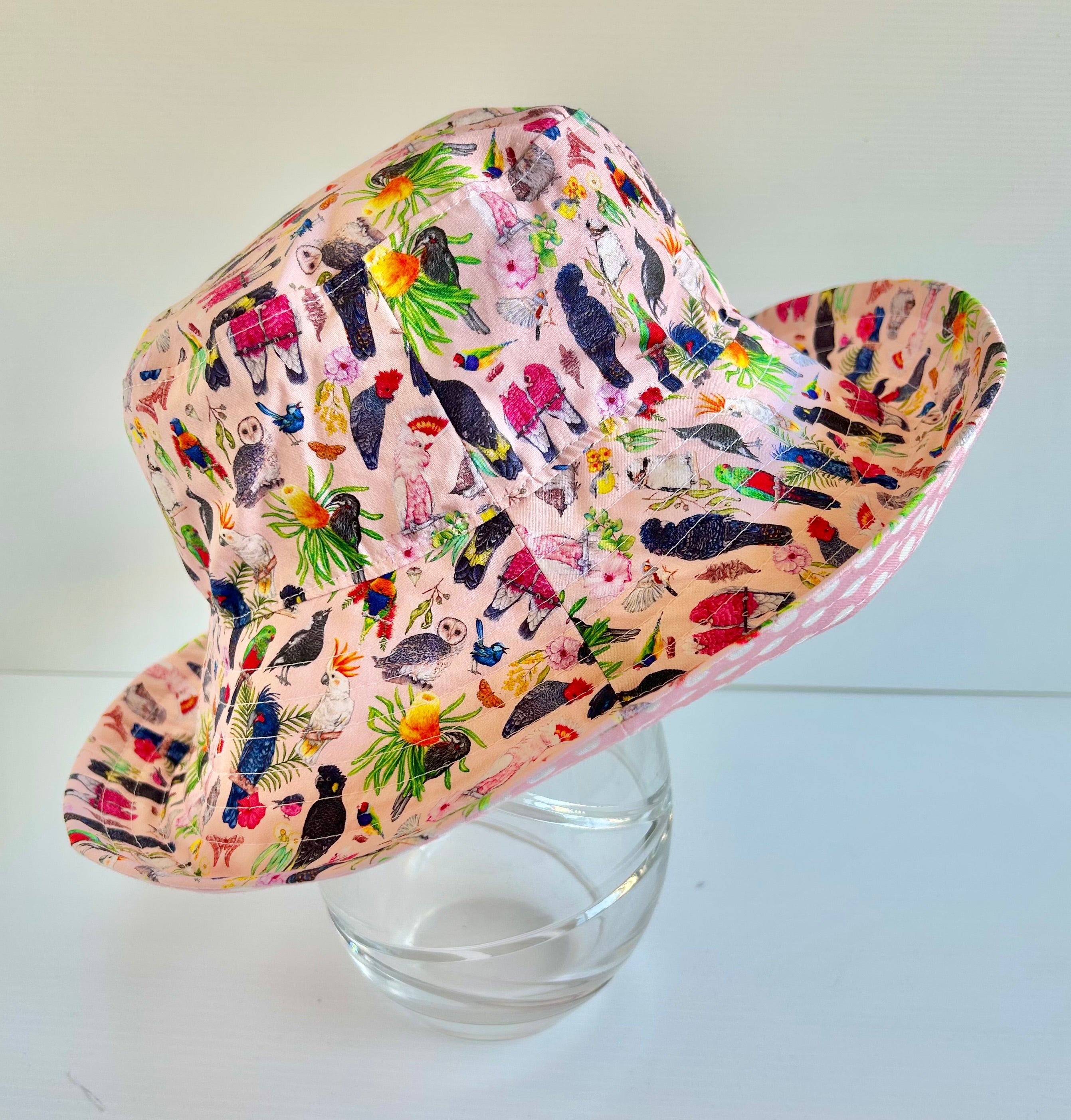 Summer hat in Aussie birds fabric