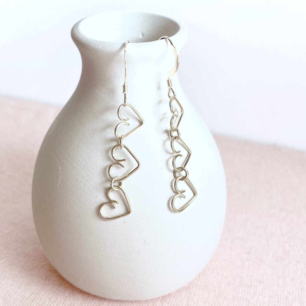 Chain of Hearts silver dangle earrings | Sterling silver | Anniversary gift