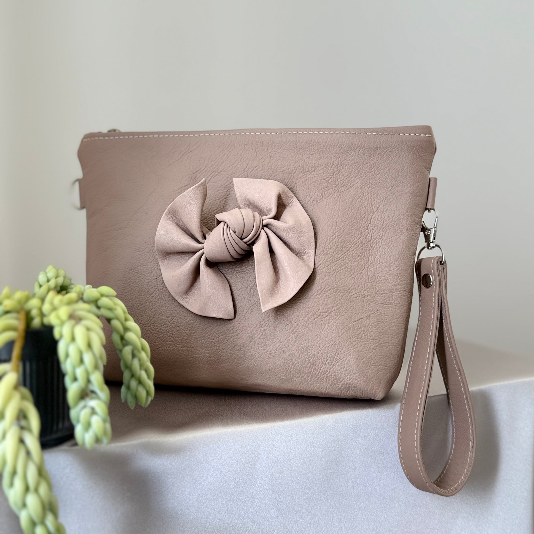 Leather bow clutch / purse