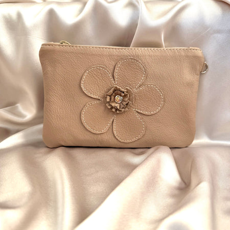 Floral leather pouch / makeup bag / wallet