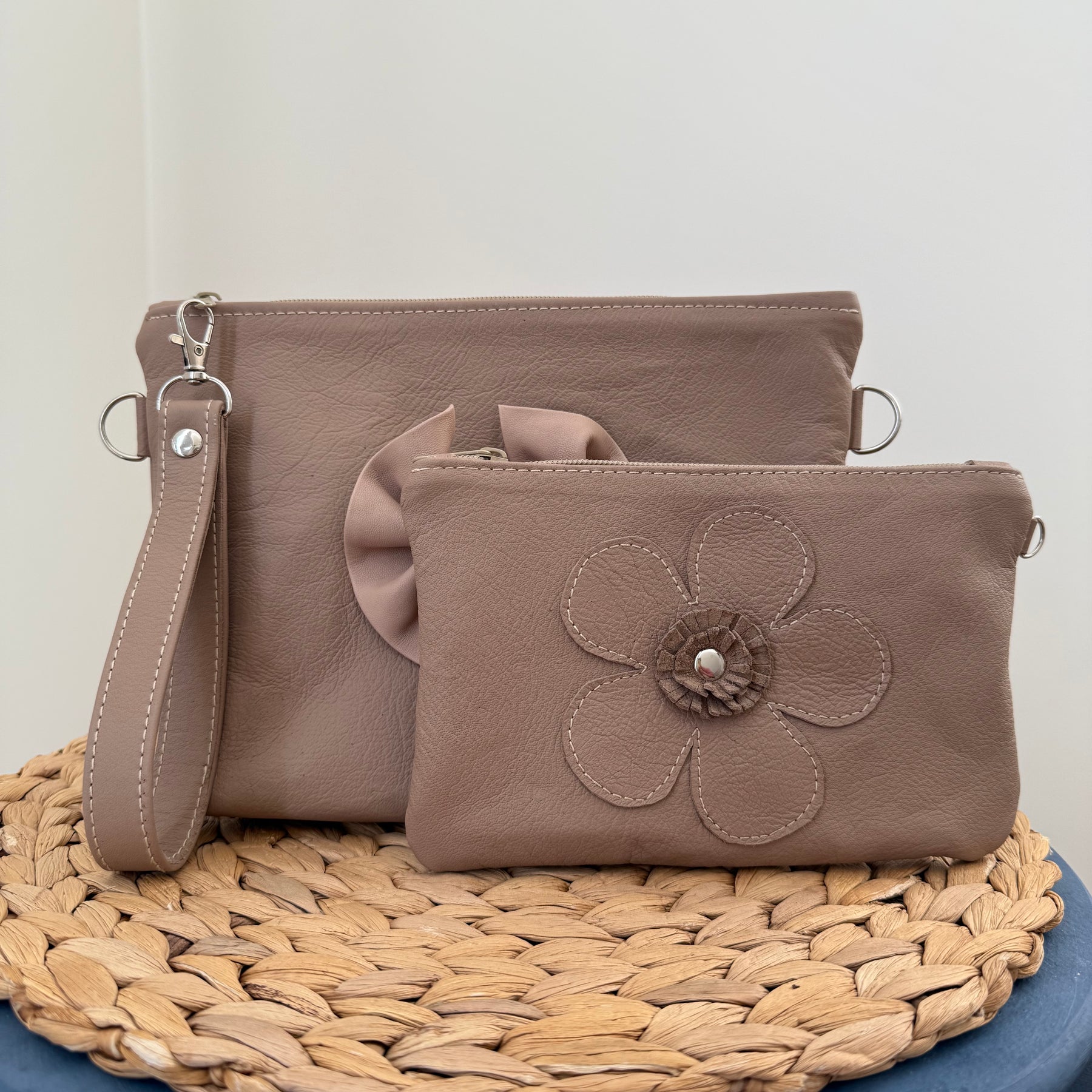 Floral leather pouch / makeup bag / wallet