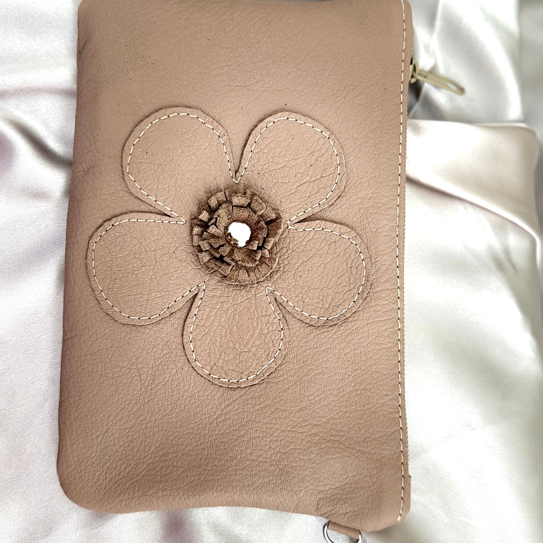 Floral leather pouch / makeup bag / wallet