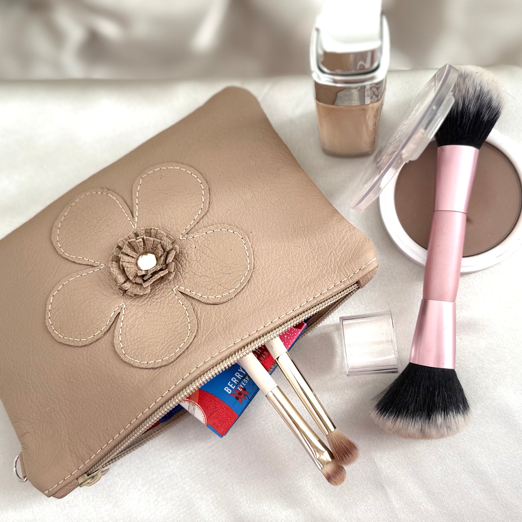 Floral leather pouch / makeup bag / wallet