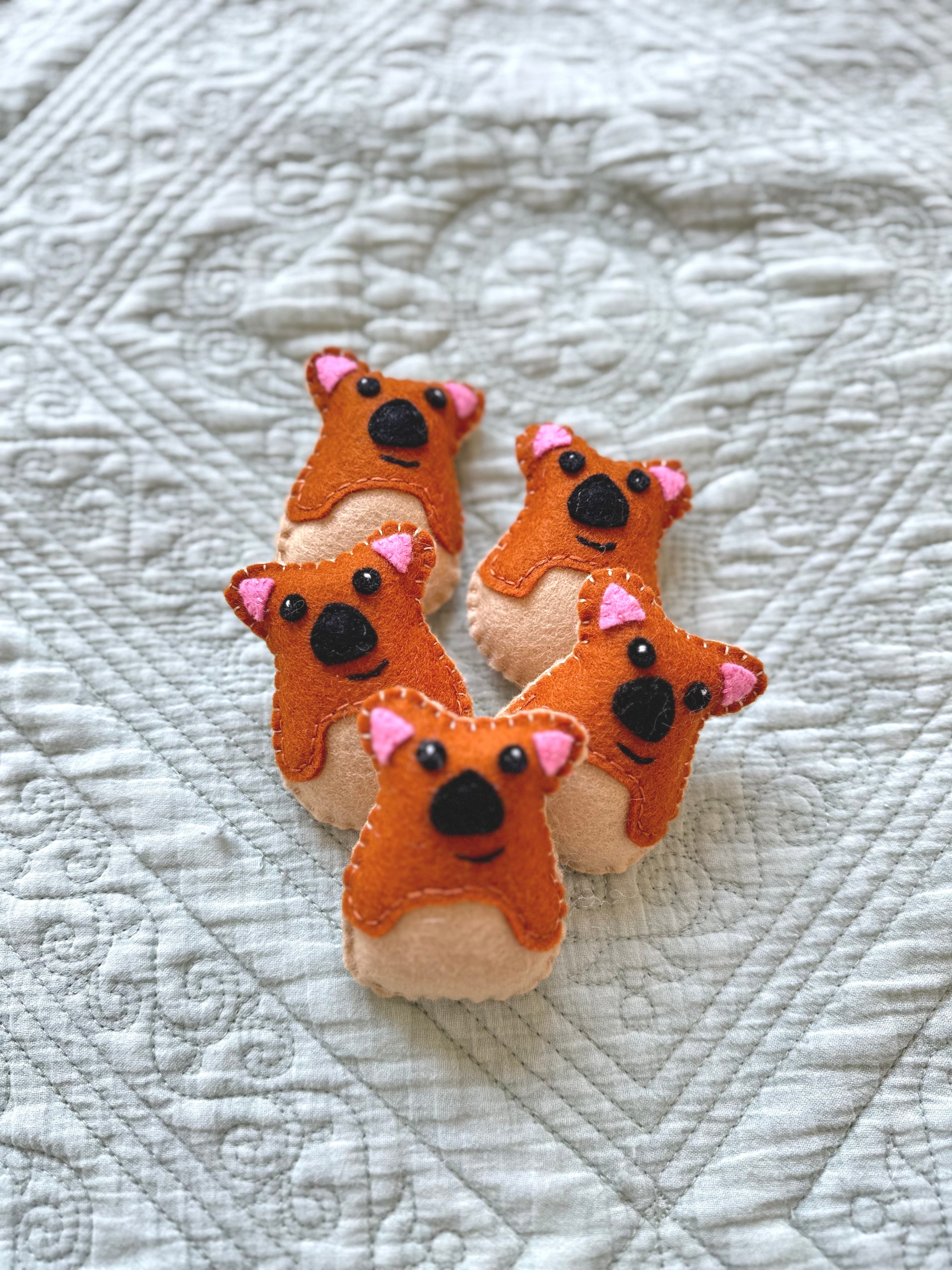 Baby Pademelons plushies handmade wool felt