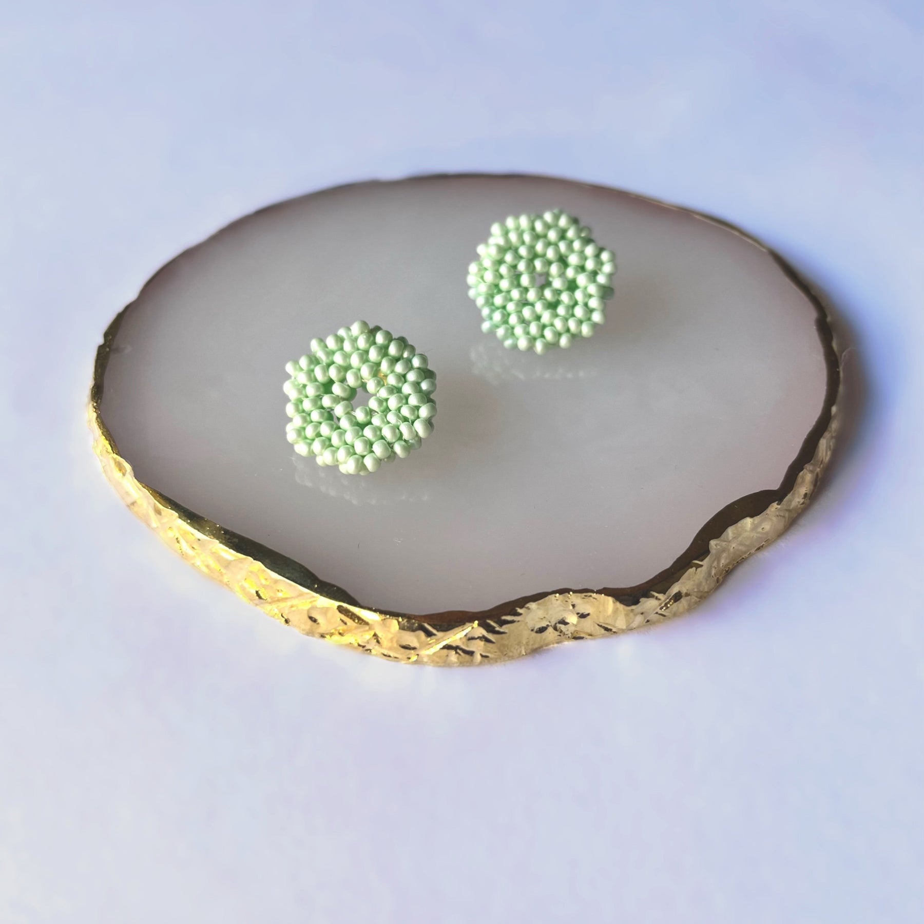 Turquoise MOON * 3 colors | stud beaded earrings | silver, pink nude, blue turquoise