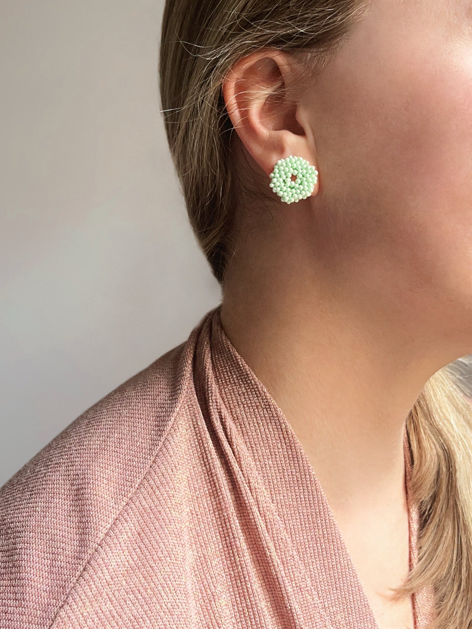 PINK MOON * 3 colors | stud beaded earrings | silver, pink nude, blue turquoise