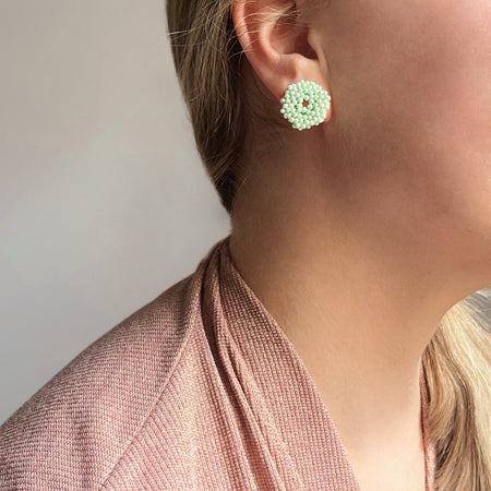 Turquoise MOON * 3 colors | stud beaded earrings | silver, pink nude, blue turquoise