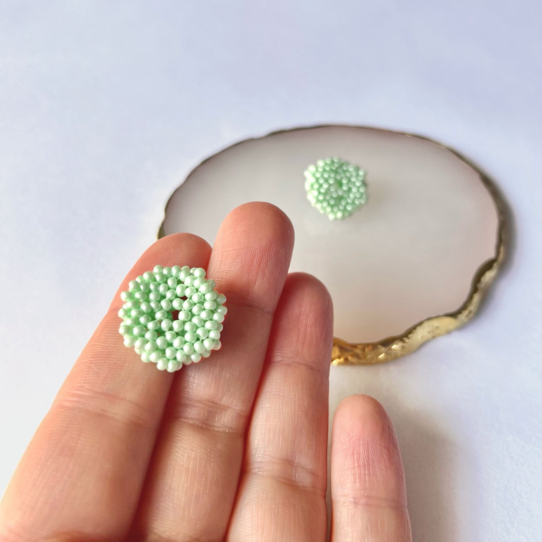 Turquoise MOON * 3 colors | stud beaded earrings | silver, pink nude, blue turquoise
