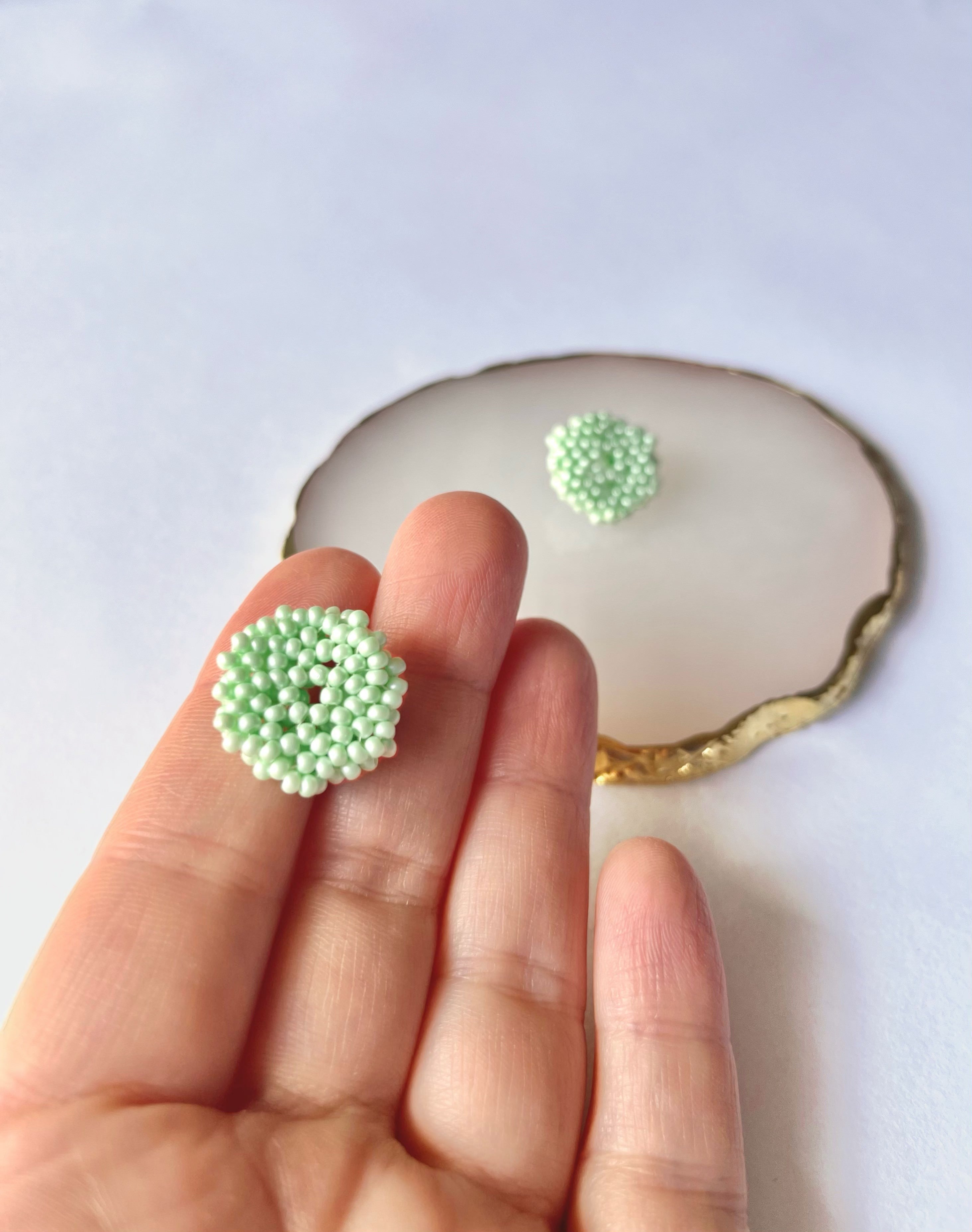 PINK MOON * 3 colors | stud beaded earrings | silver, pink nude, blue turquoise